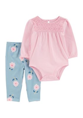 Baby Girls Eyelet Bodysuit and Printed Leggings Set