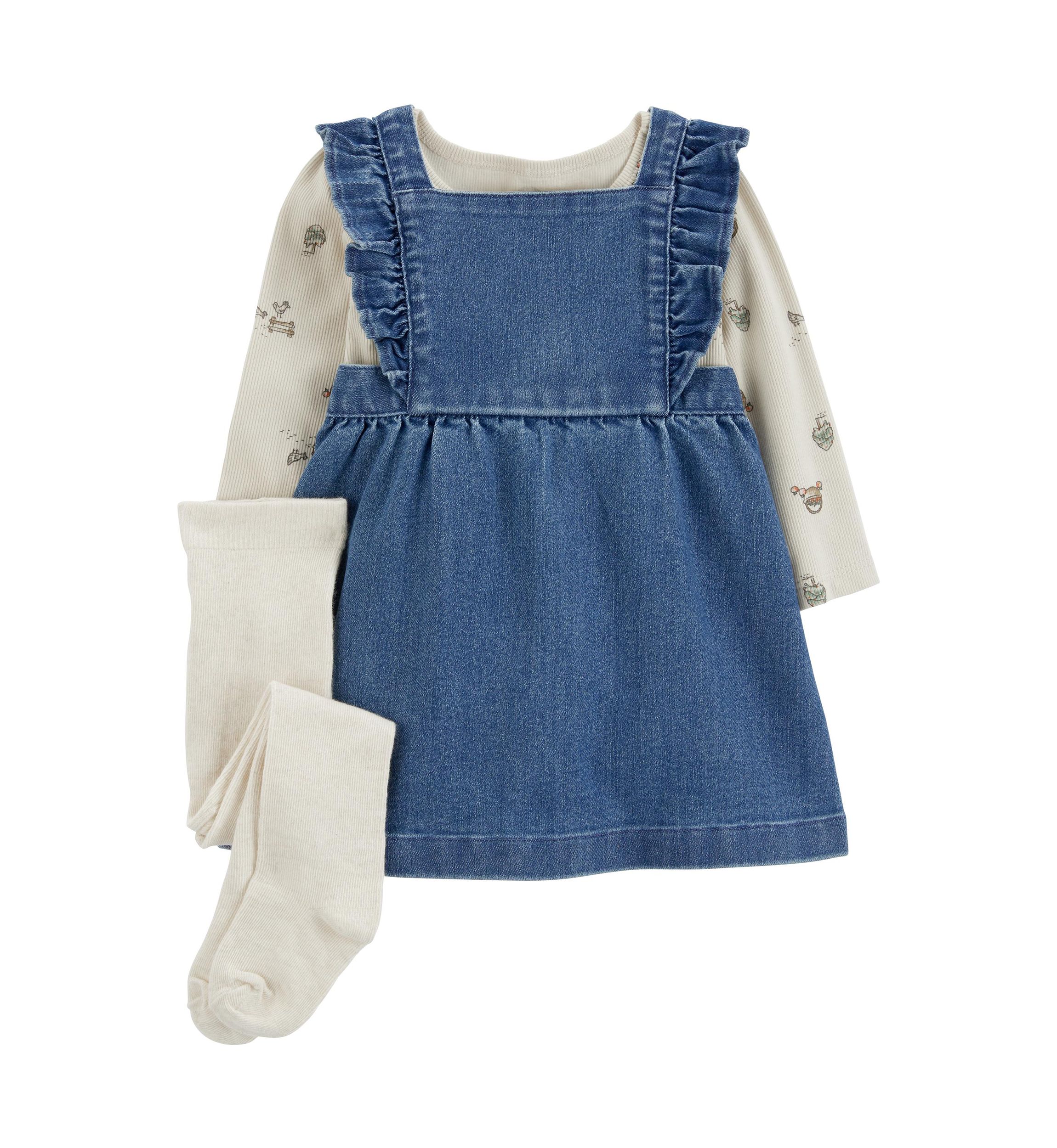 Baby Girls Denim Jumper Dress Set