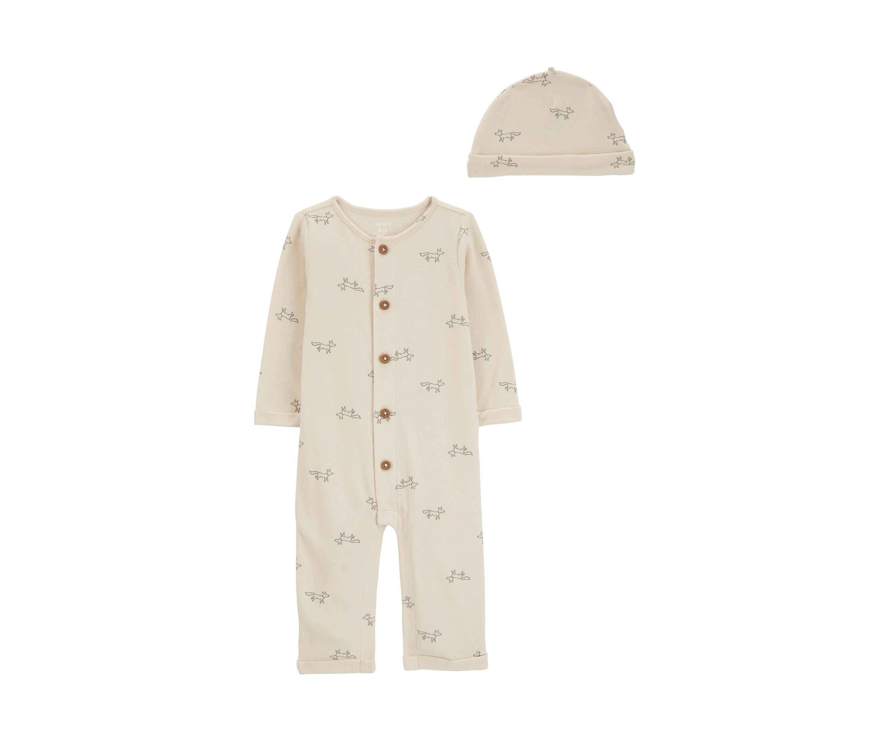 Baby Boys Printed Jumpsuit with Matching Cap