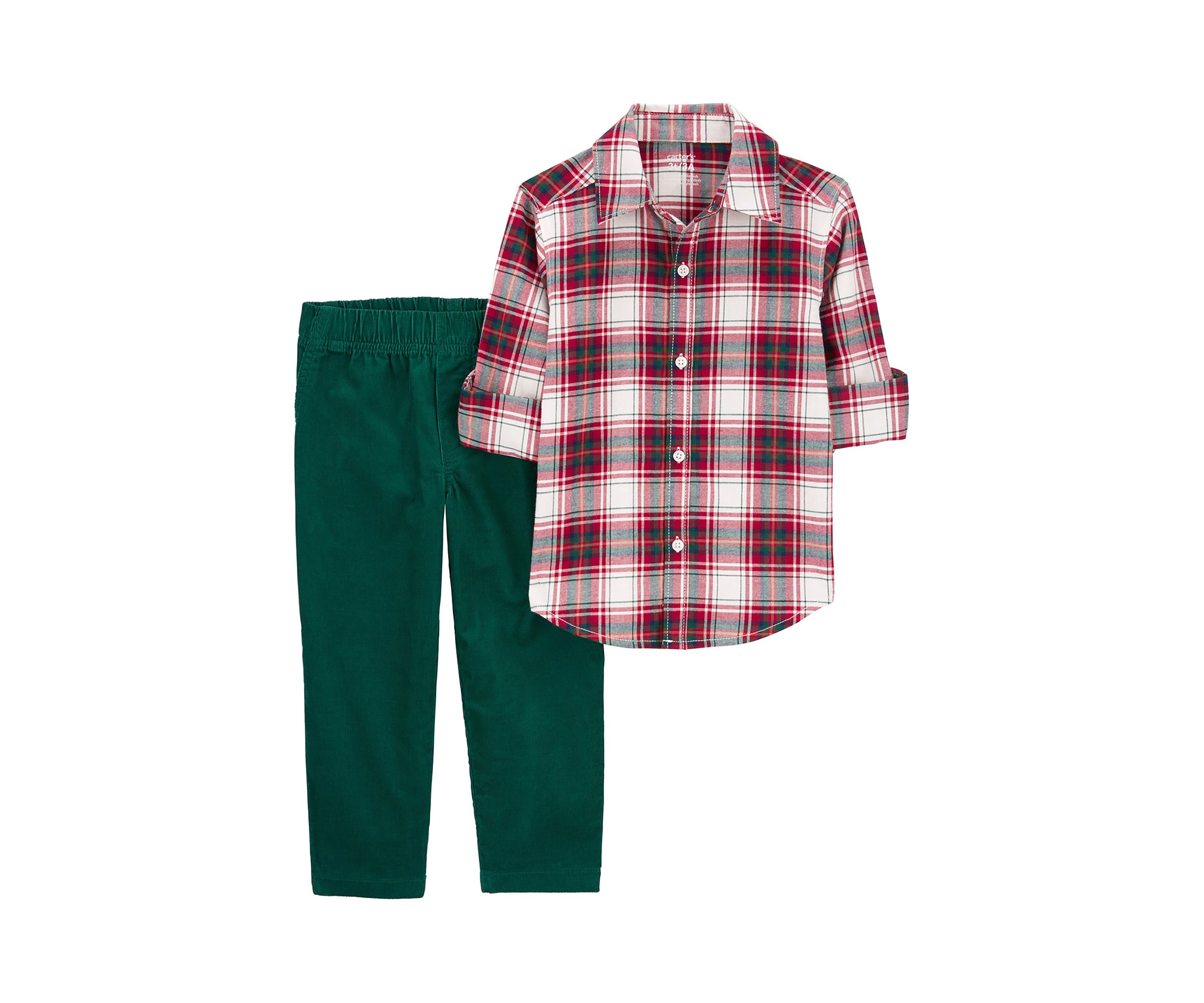 Baby Boys Plaid Printed Shirt and Pants Set
