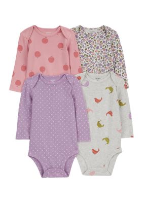 Baby Girls Printed Bodysuits - 4 Pack