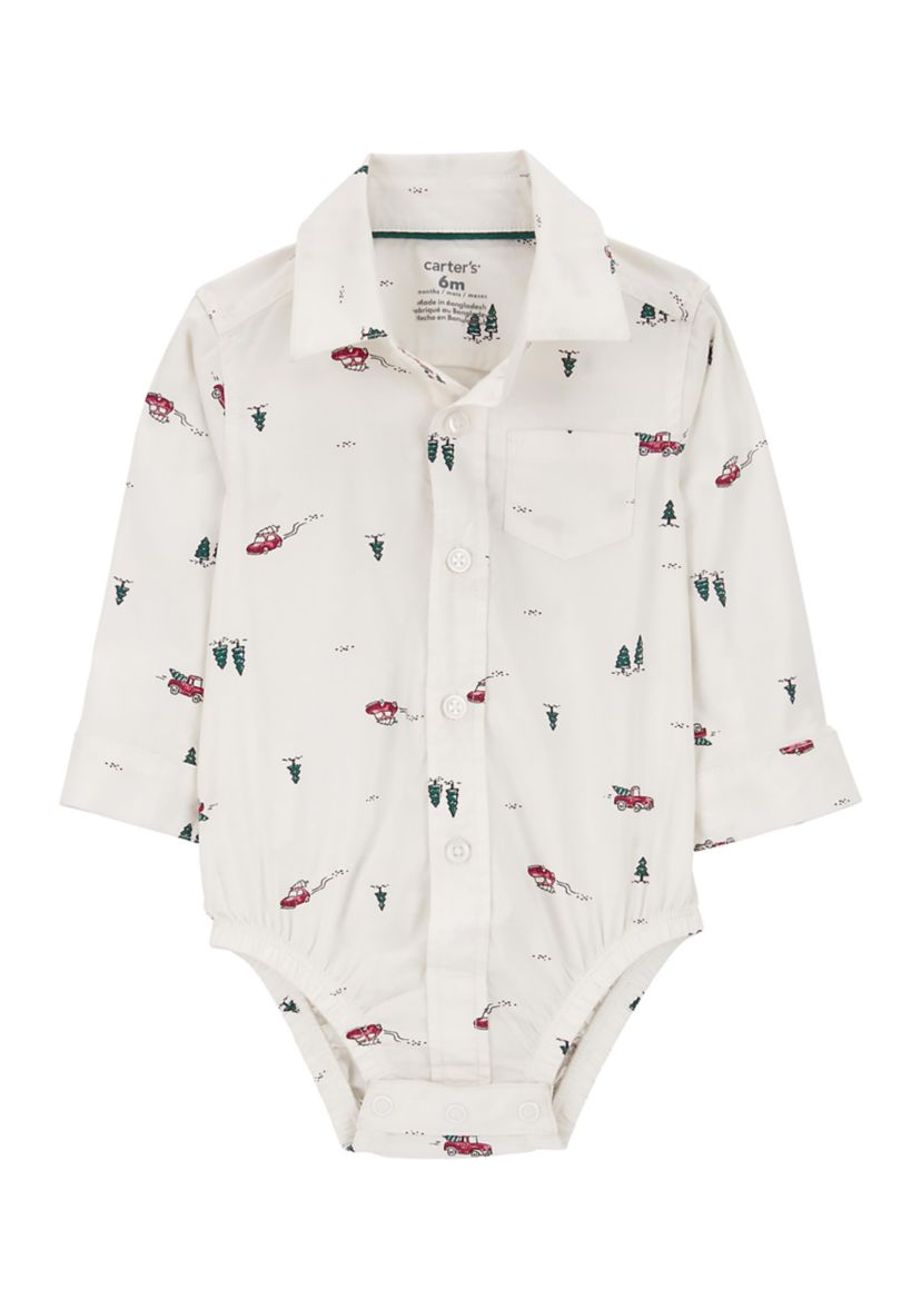 Baby Boys Printed Shirt and Pants Set with Suspenders