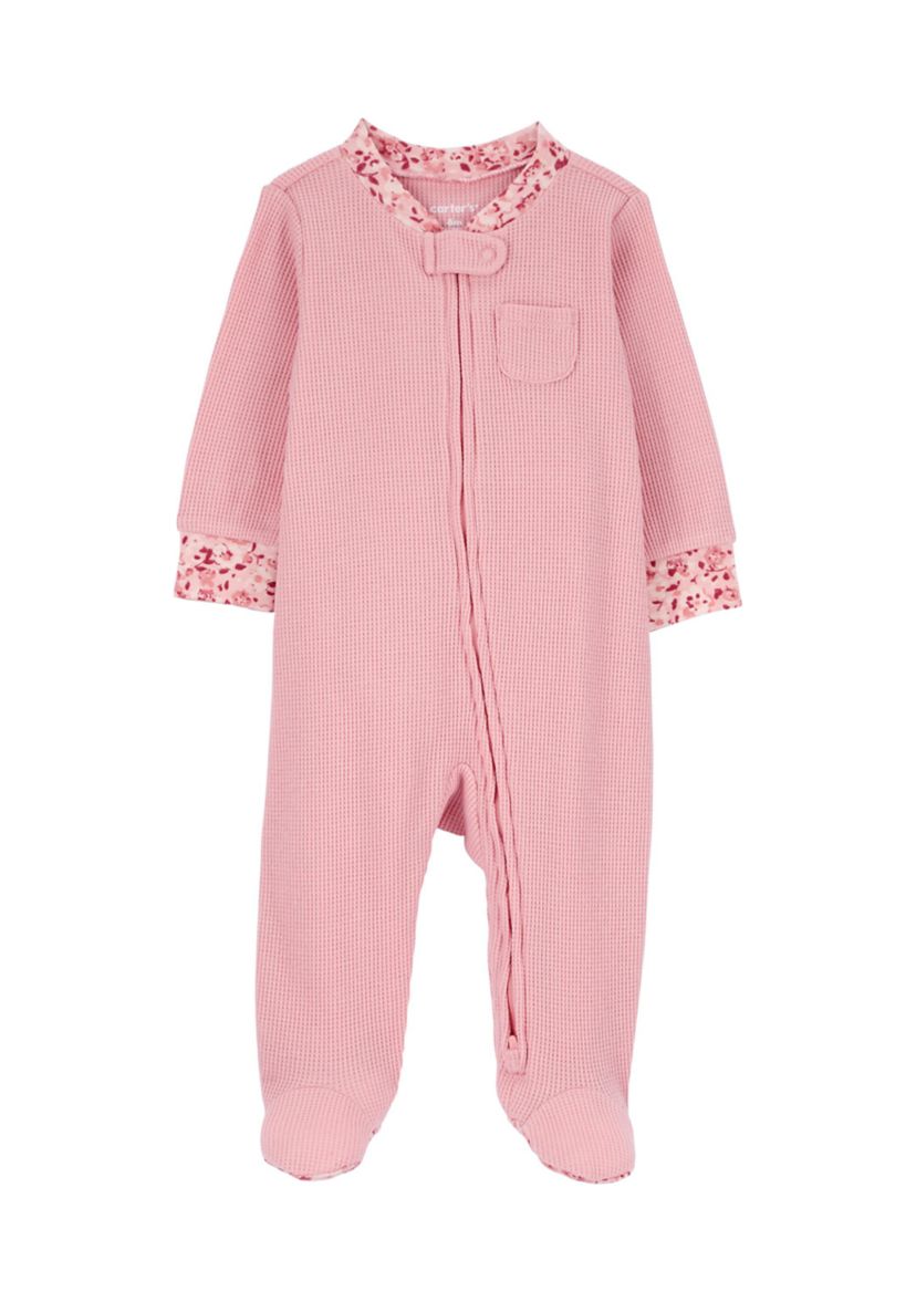 Baby Girls Snap Zip Textured Footie Pajamas