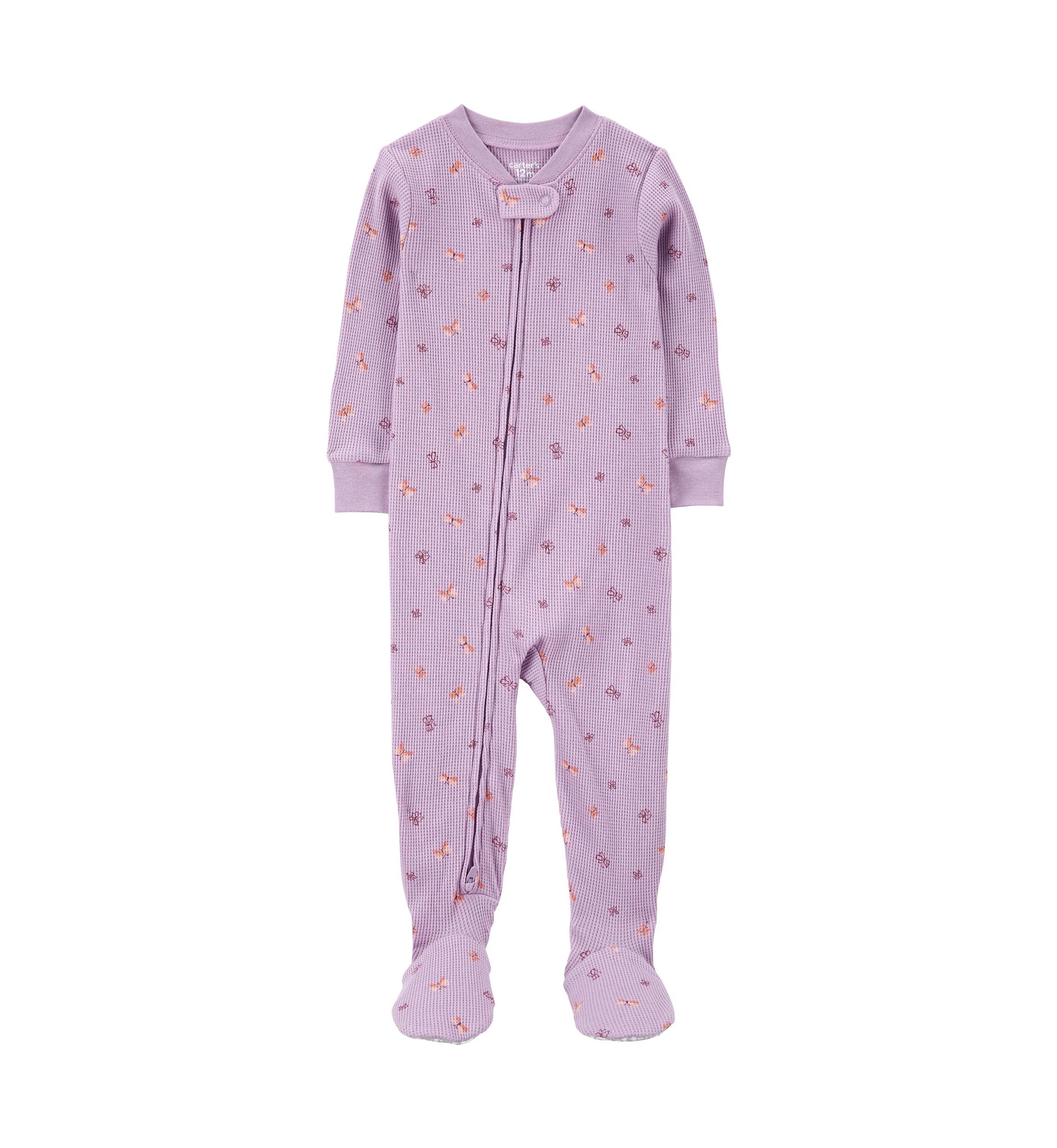 Baby Girls Butterfly Printed Thermal Footie Pajamas
