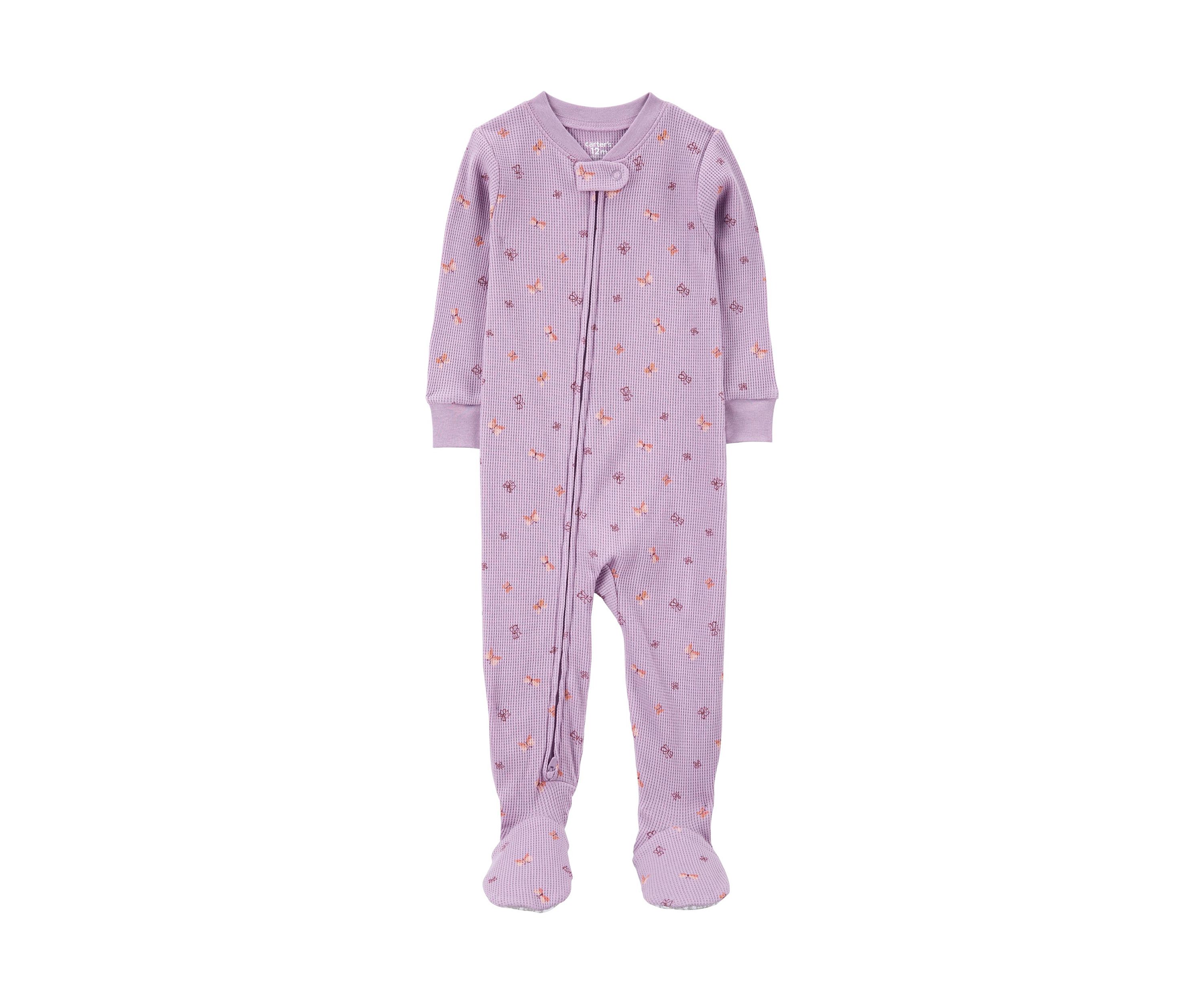 Baby Girls Butterfly Printed Thermal Footie Pajamas
