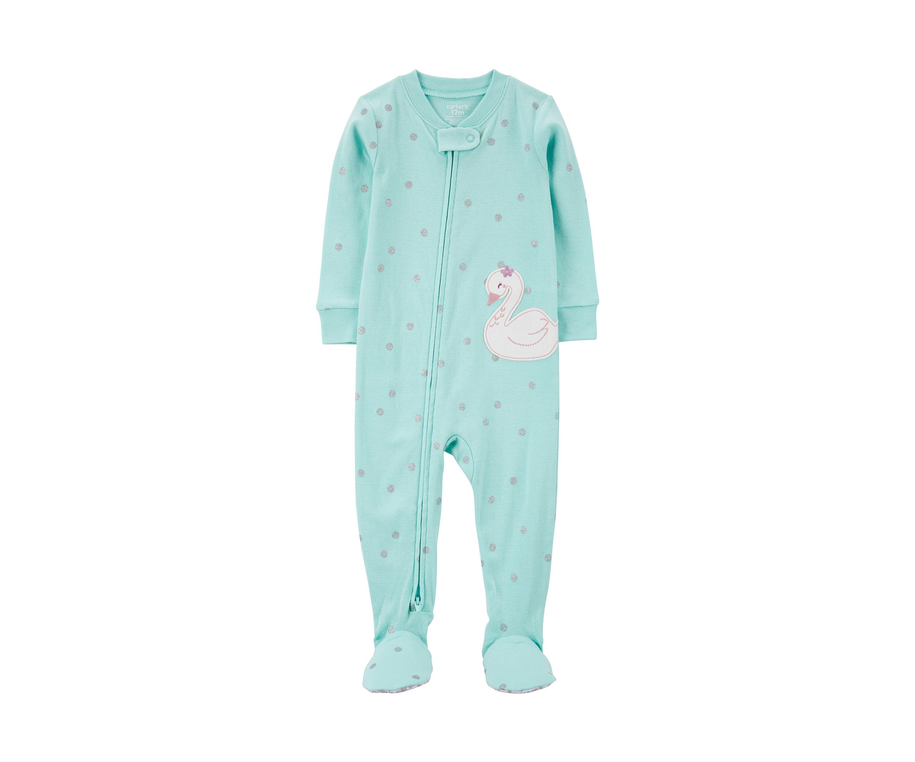 Baby Girls Swan Appliqué Printed Thermal Footie Pajamas