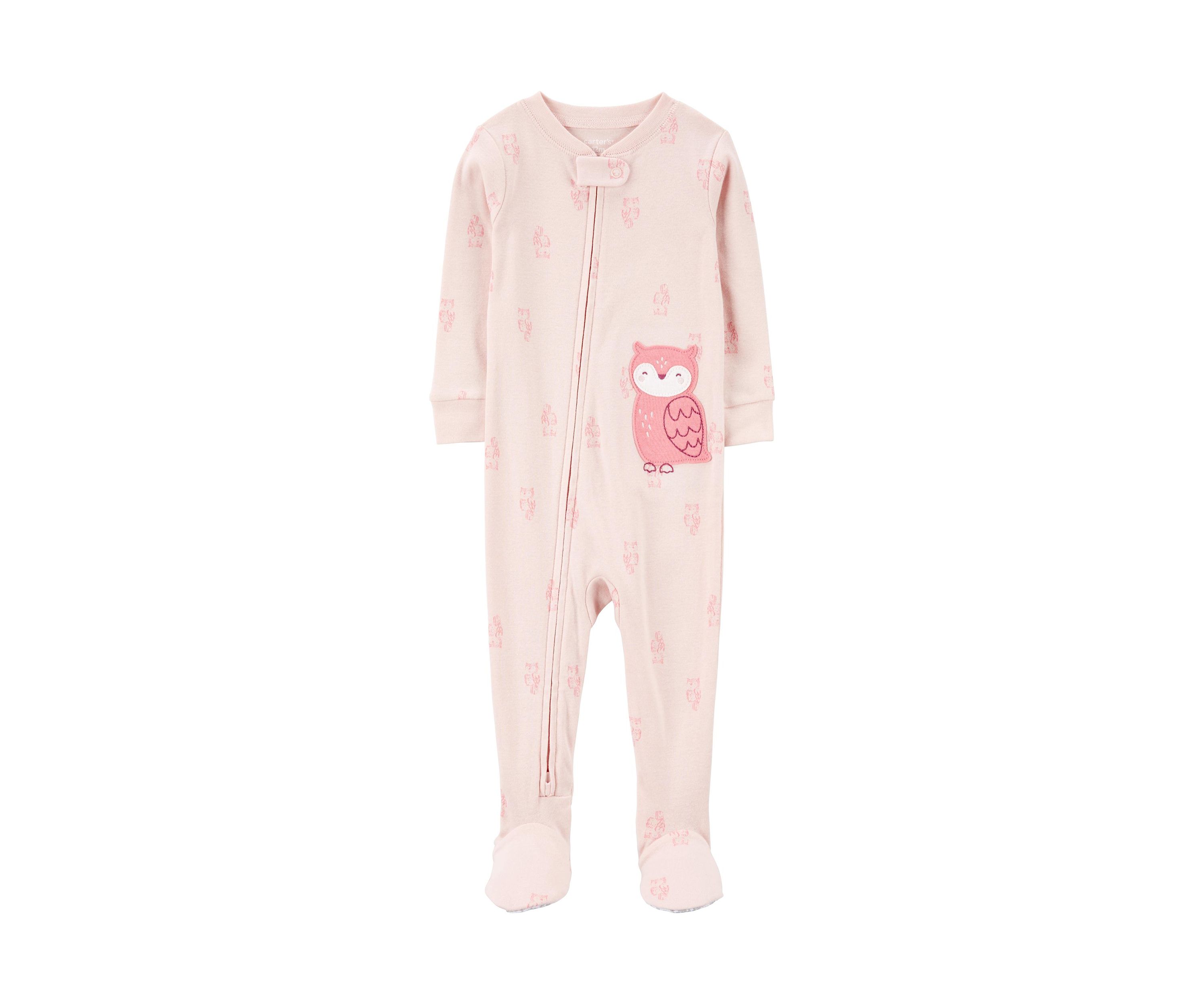 Baby Girls Owl Appliqué Printed Thermal Footie Pajamas