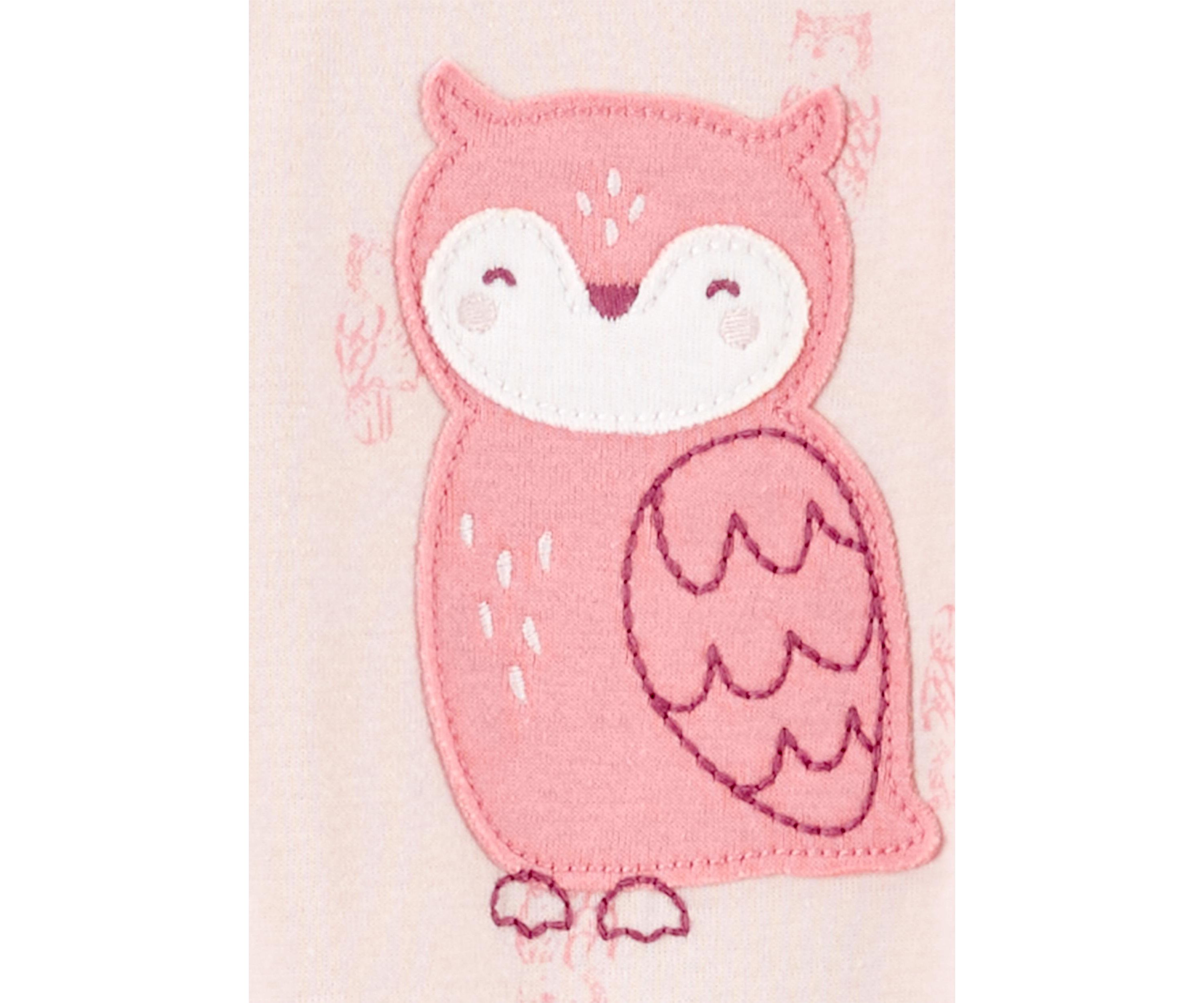 Baby Girls Owl Appliqué Printed Thermal Footie Pajamas