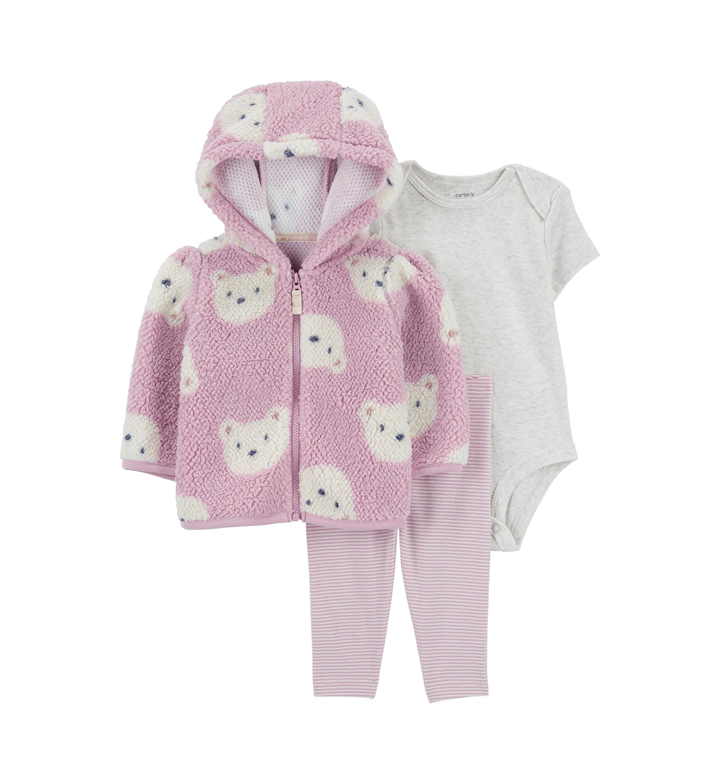 Baby Girls 3 Piece Sherpa Jacket Set