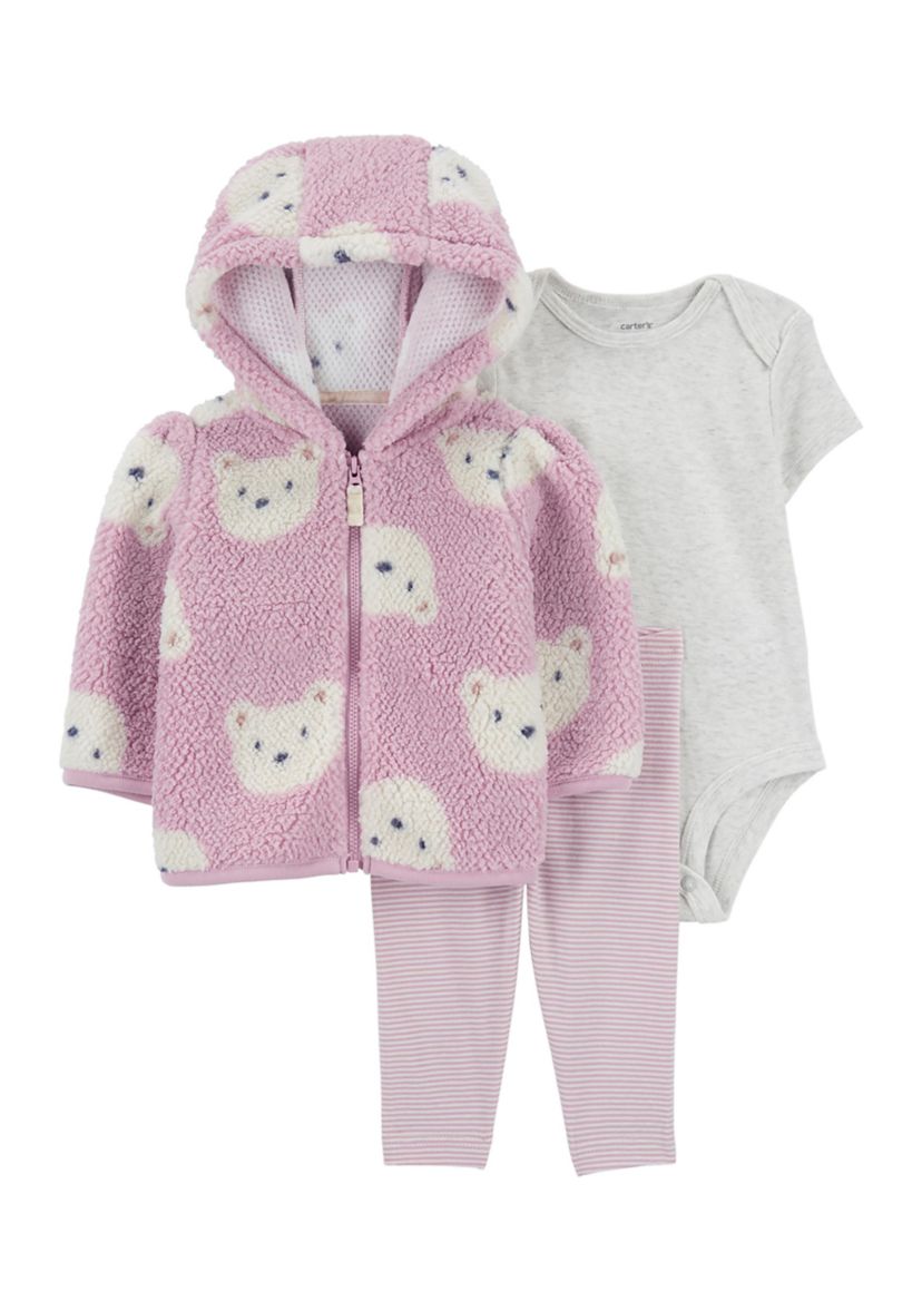 Baby Girls 3 Piece Sherpa Jacket Set