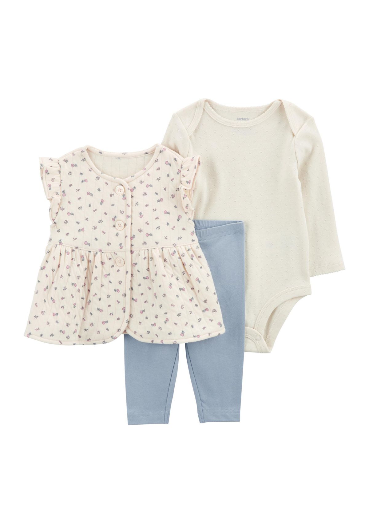 Baby Girls 3 Piece Button Front Top Set