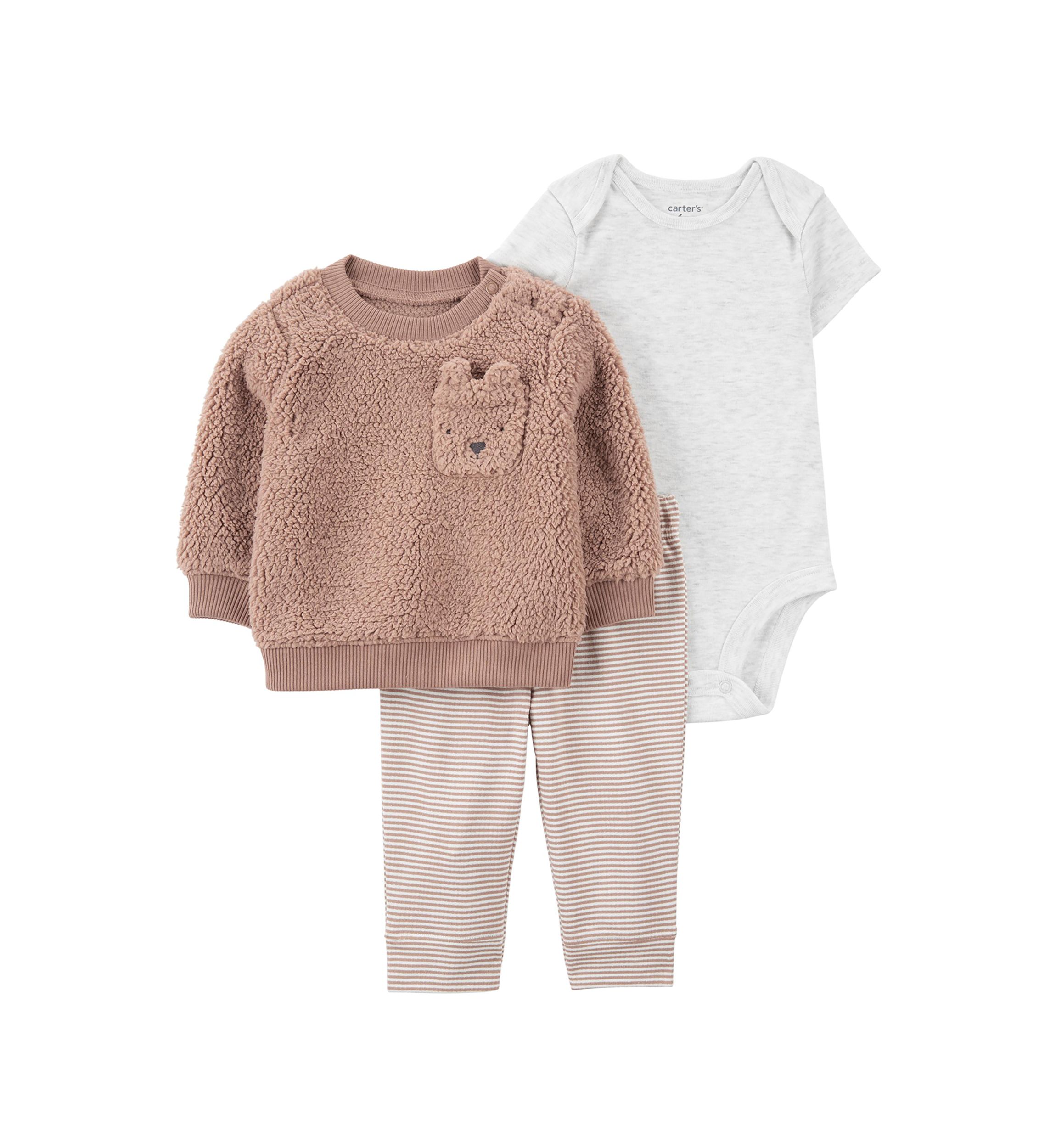Baby Boys 3 Piece Fuzzy Sweater Set