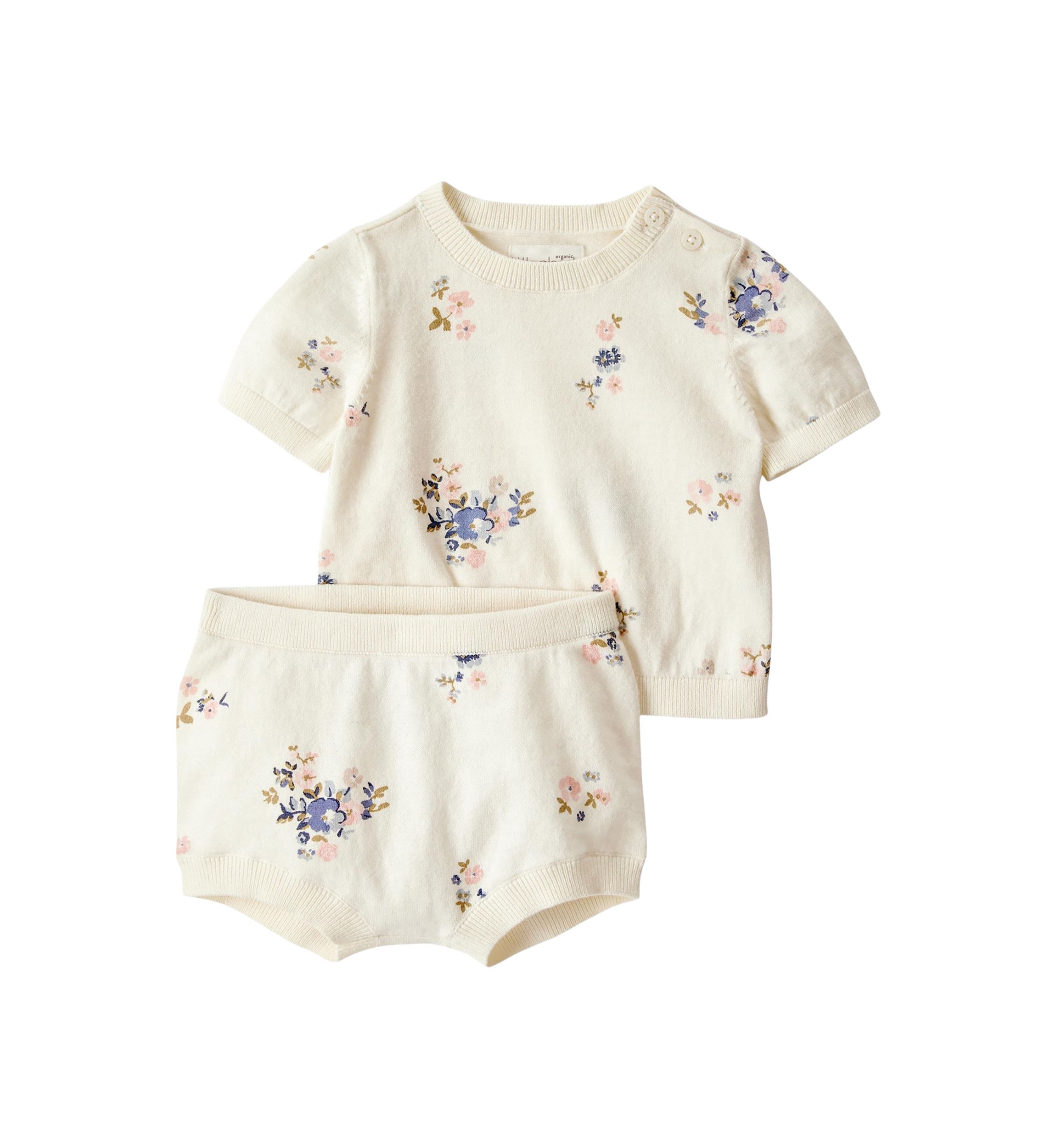 Baby Girls Printed Sweater Knit Top and Bubble Shorts Set