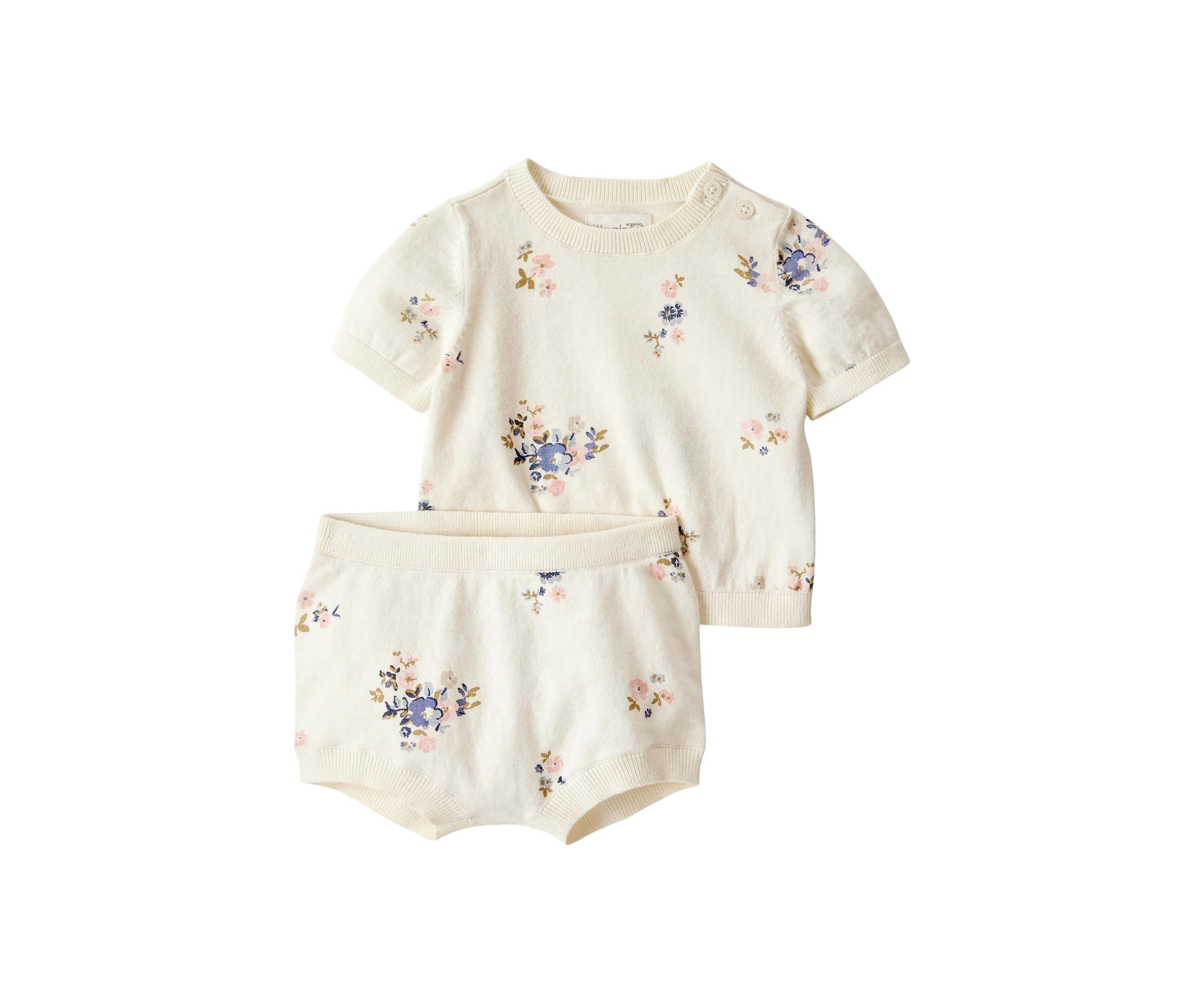 Baby Girls Printed Sweater Knit Top and Bubble Shorts Set