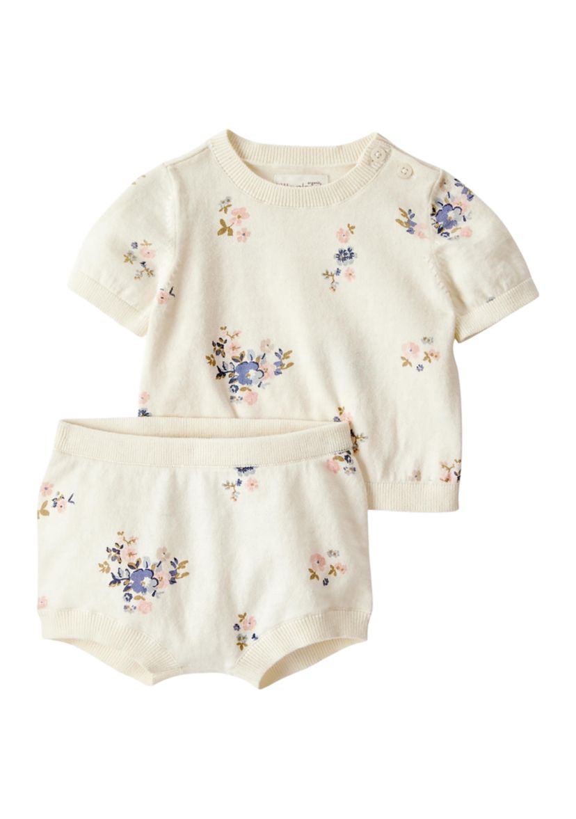 Baby Girls Printed Sweater Knit Top and Bubble Shorts Set