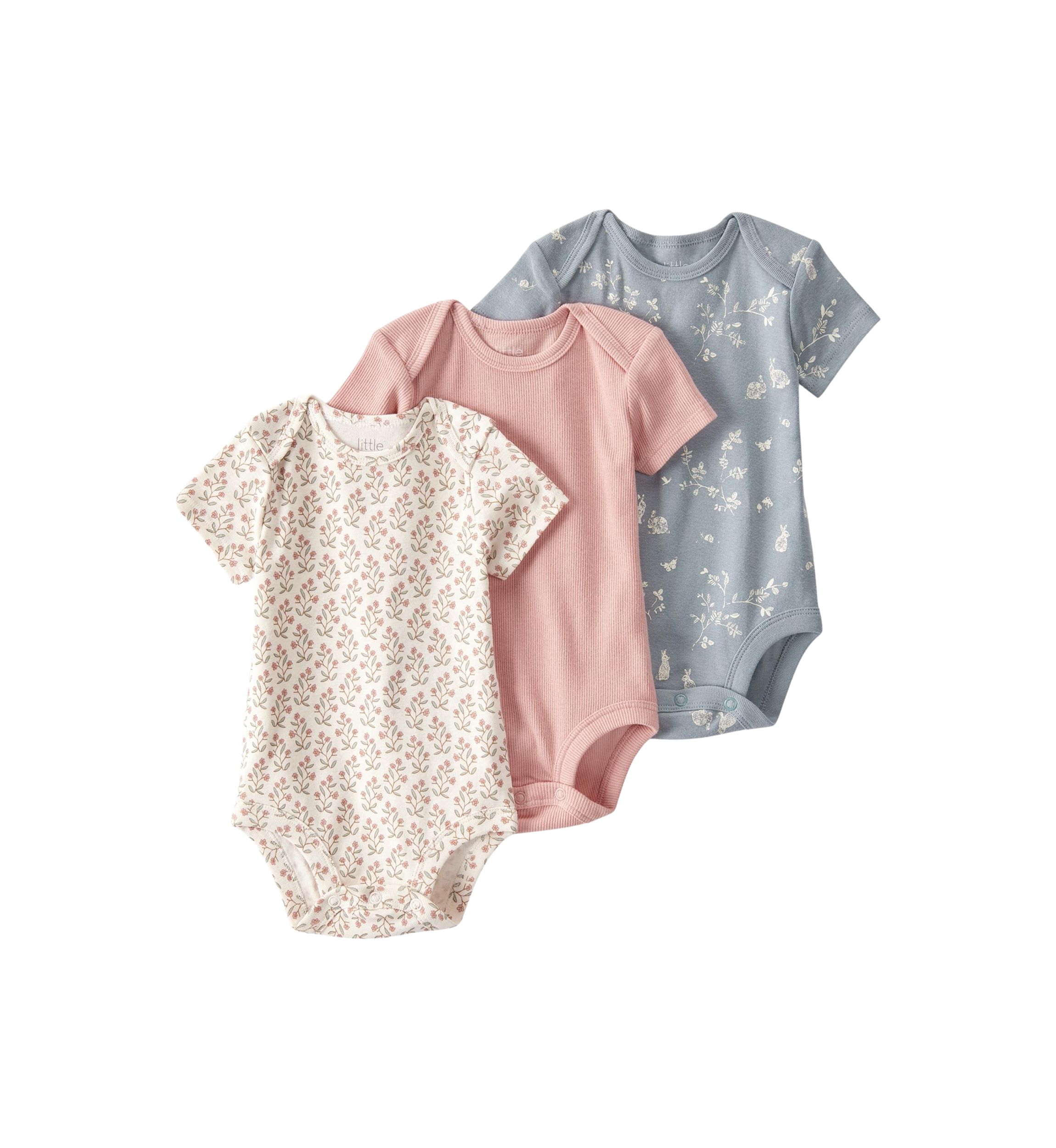 Baby Girls Printed Bodysuit Set - 3 Pack