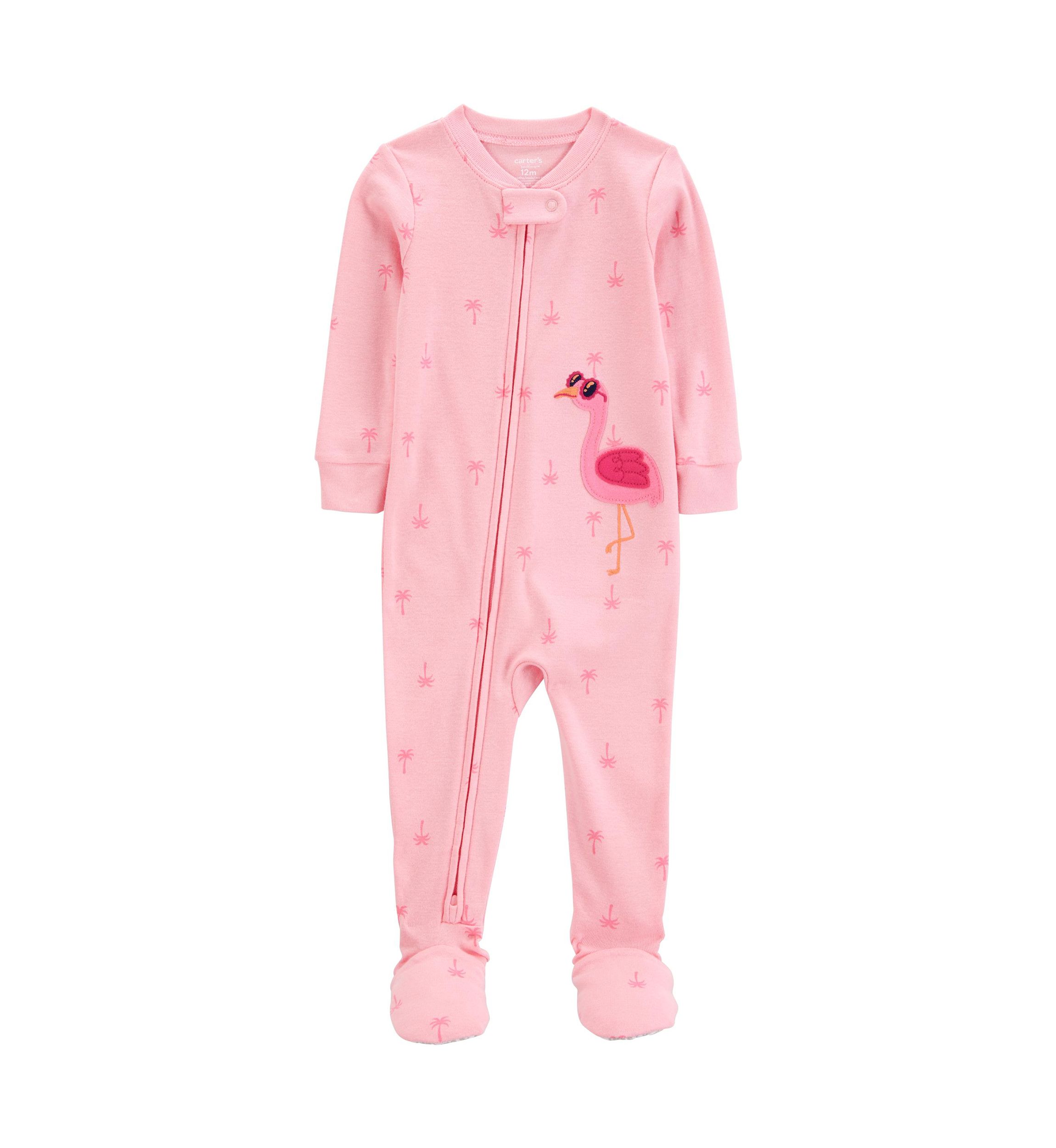 Baby Girls Flamingo Printed Footie Pajamas