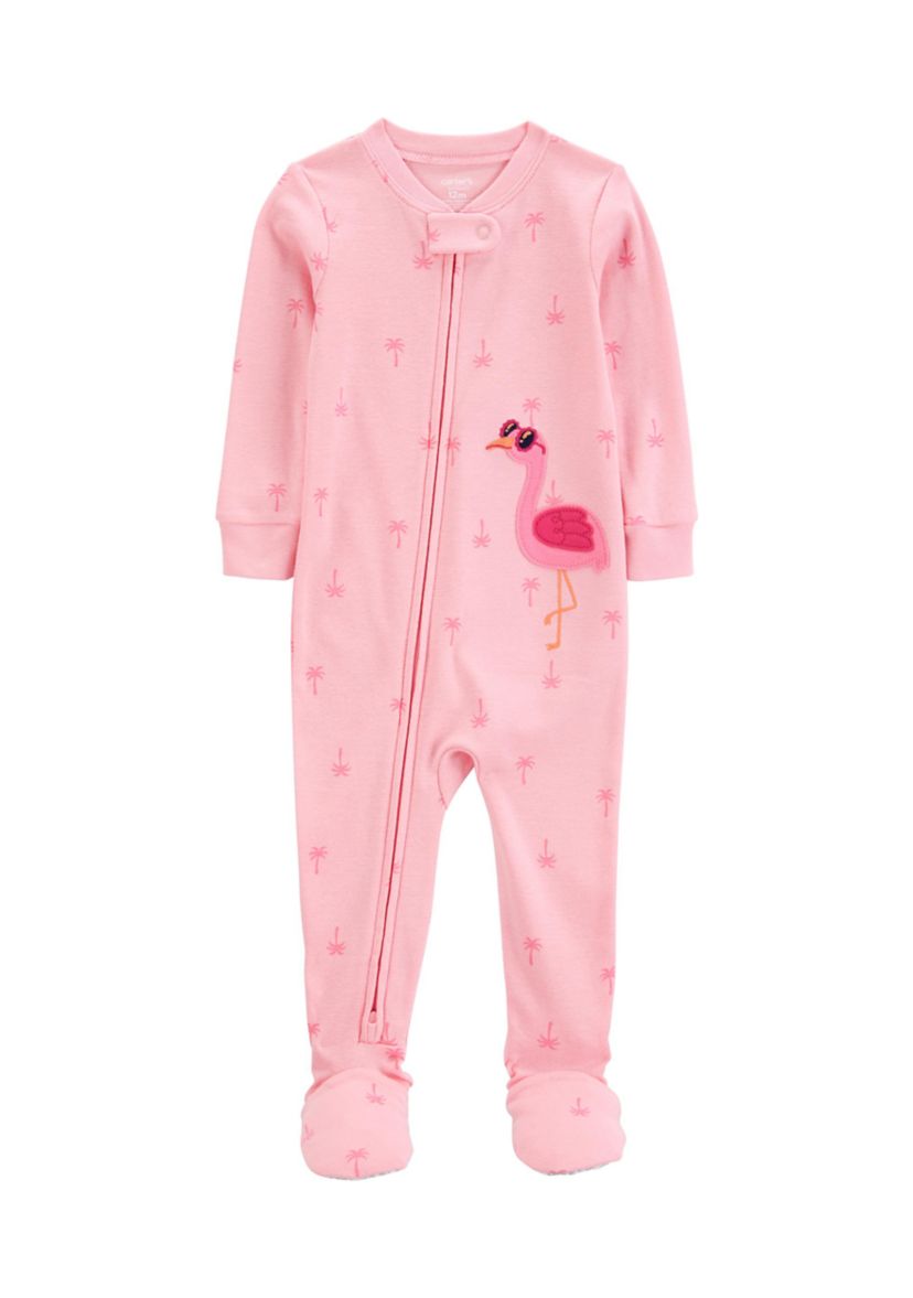 Baby Girls Flamingo Printed Footie Pajamas