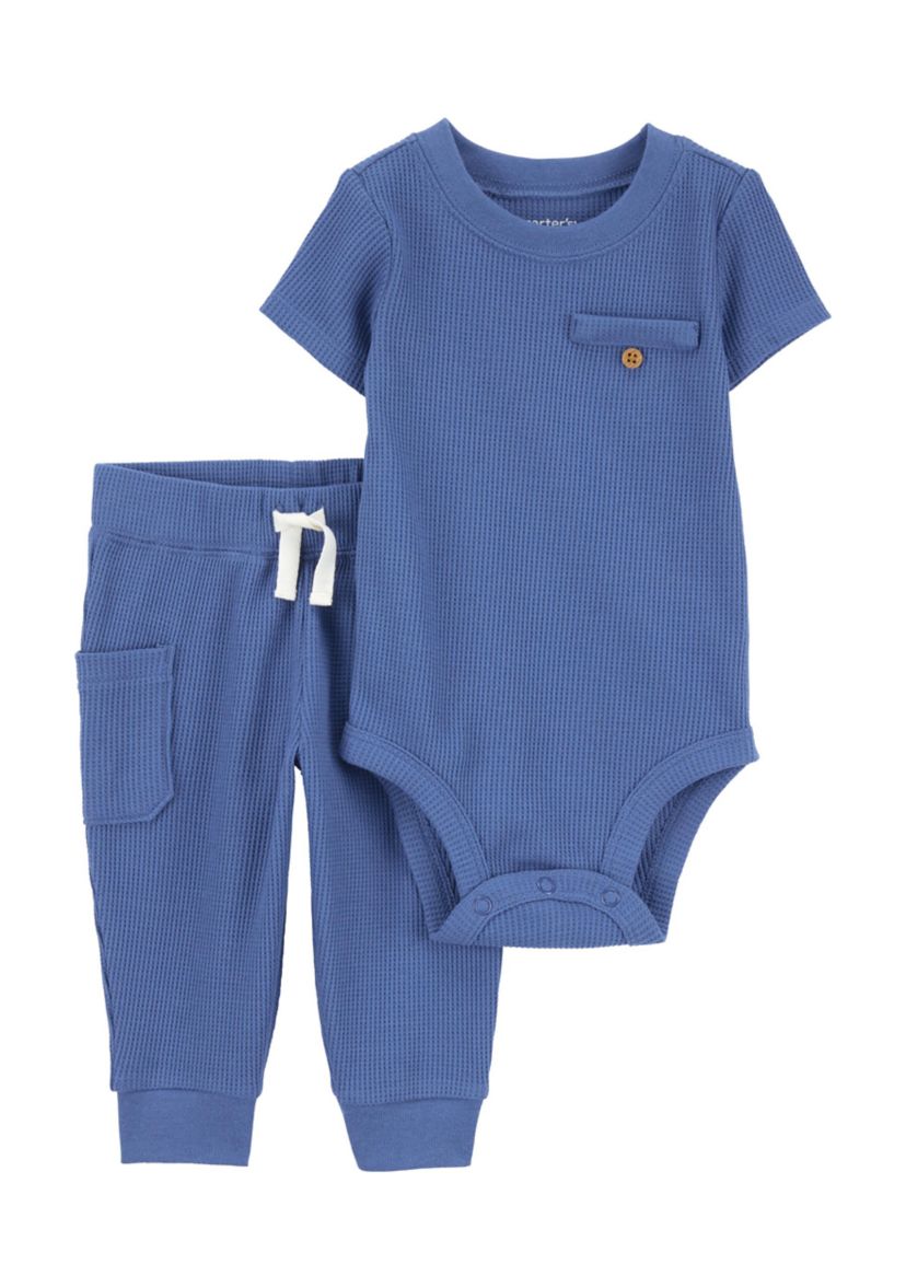 Baby Boys Waffle Knit Bodysuit and Pants Set