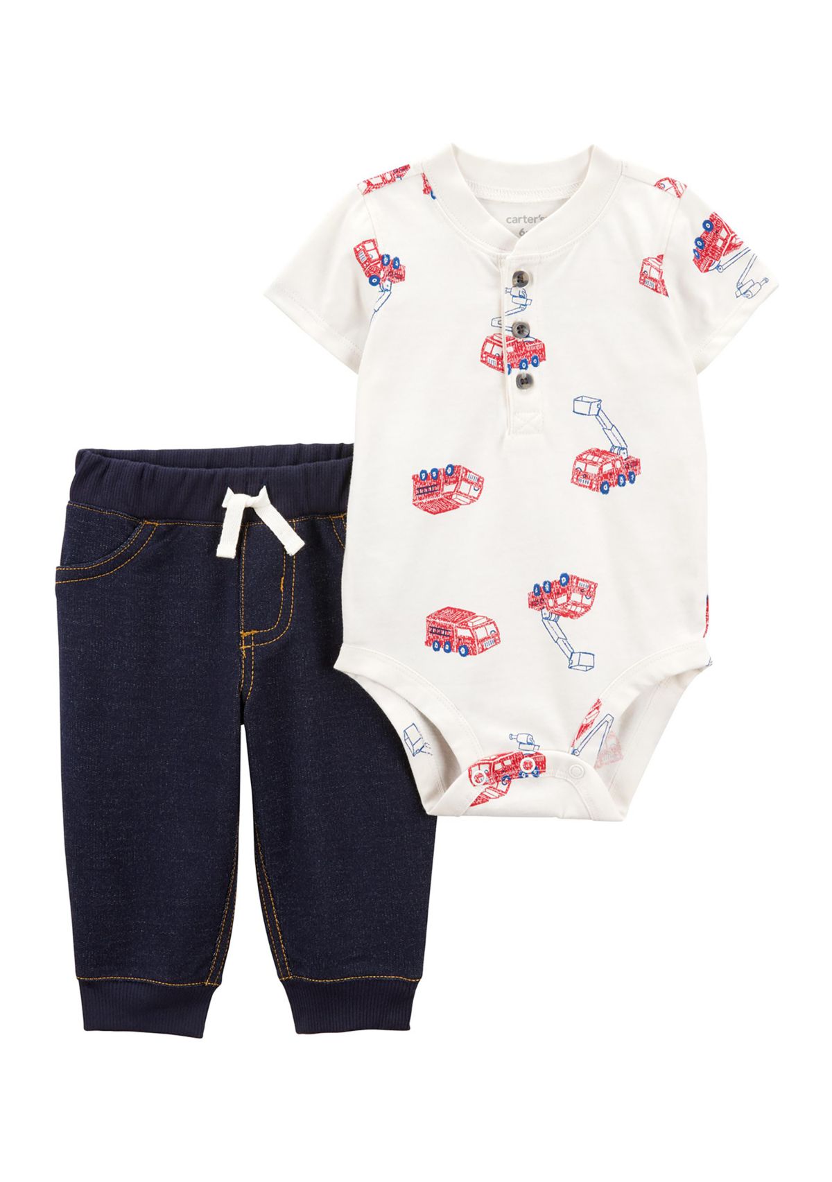 Baby Boys Firetruck Printed Bodysuit and Pants Set