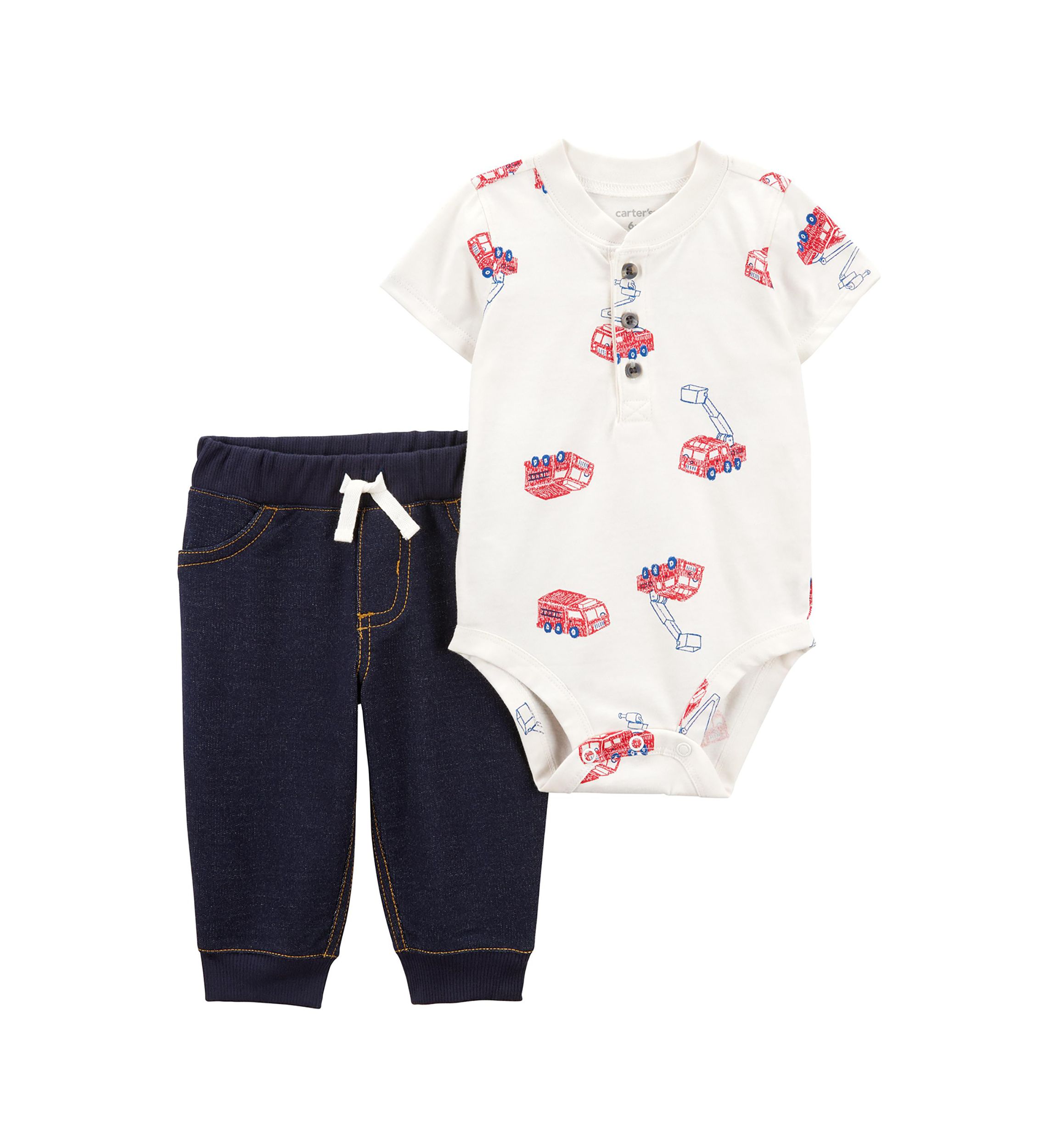 Baby Boys Firetruck Printed Bodysuit and Pants Set