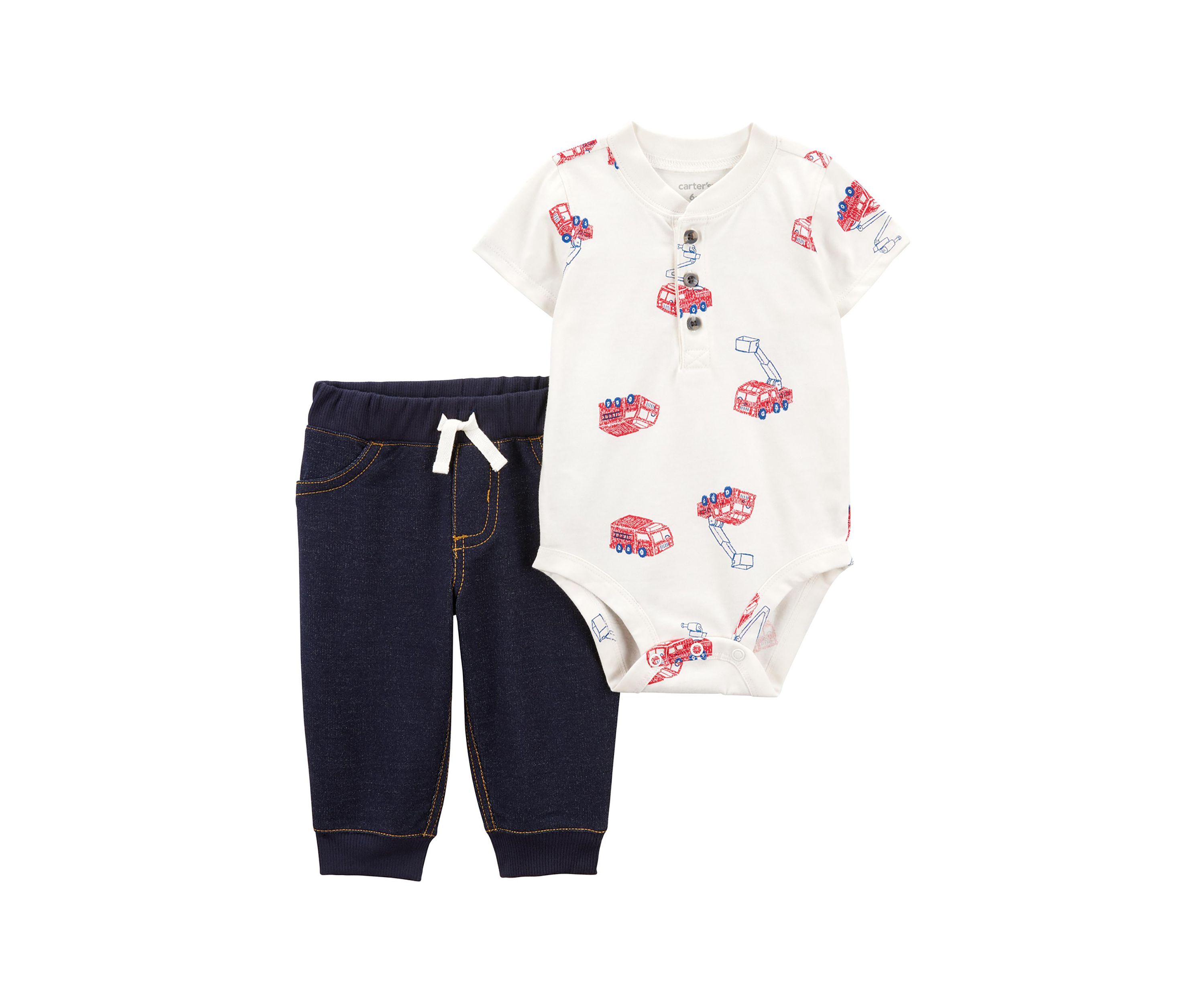 Baby Boys Firetruck Printed Bodysuit and Pants Set