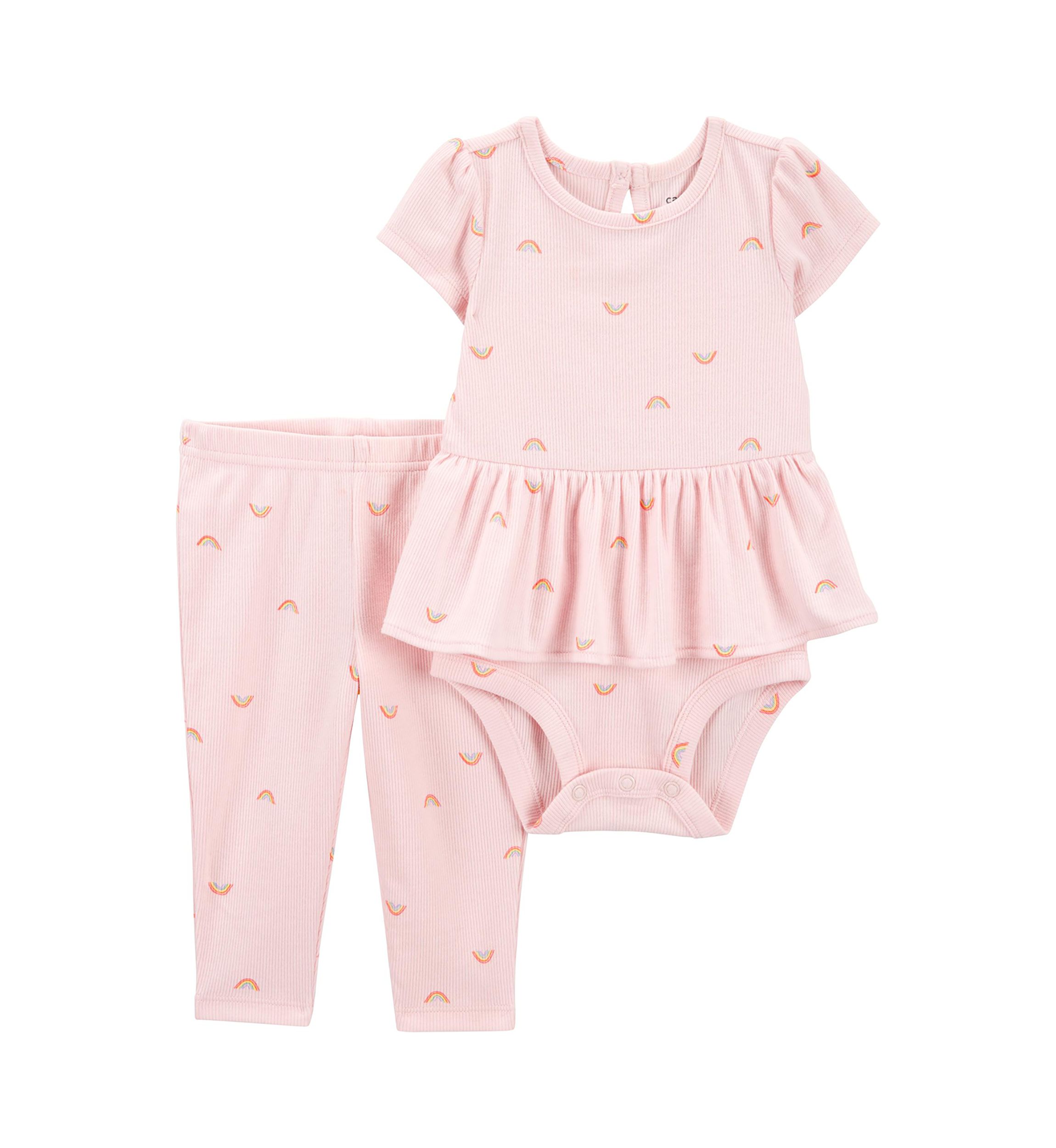 Baby Girls Rainbow Printed Bodysuit and Pants Set