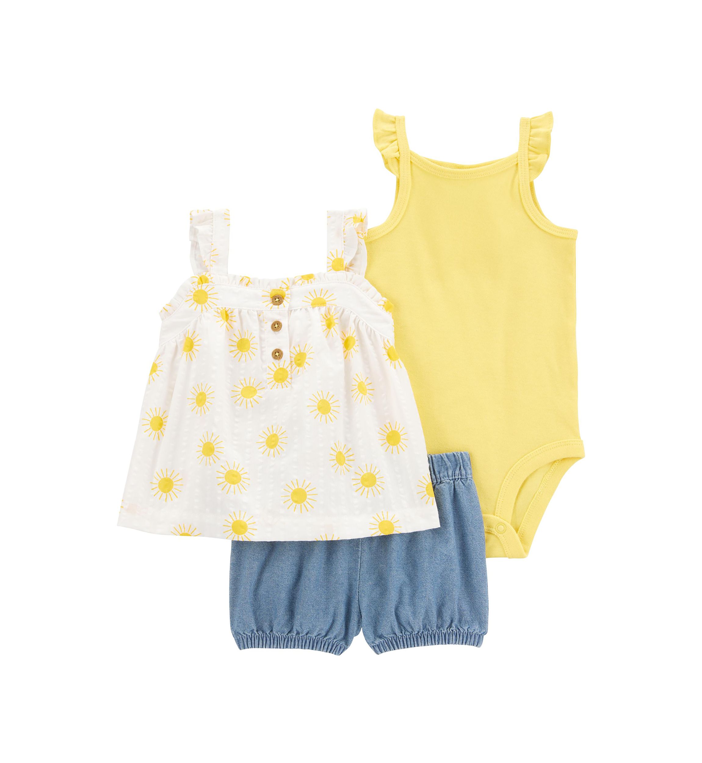 Baby Girls Three Piece Printed Top and Bodysuit Set