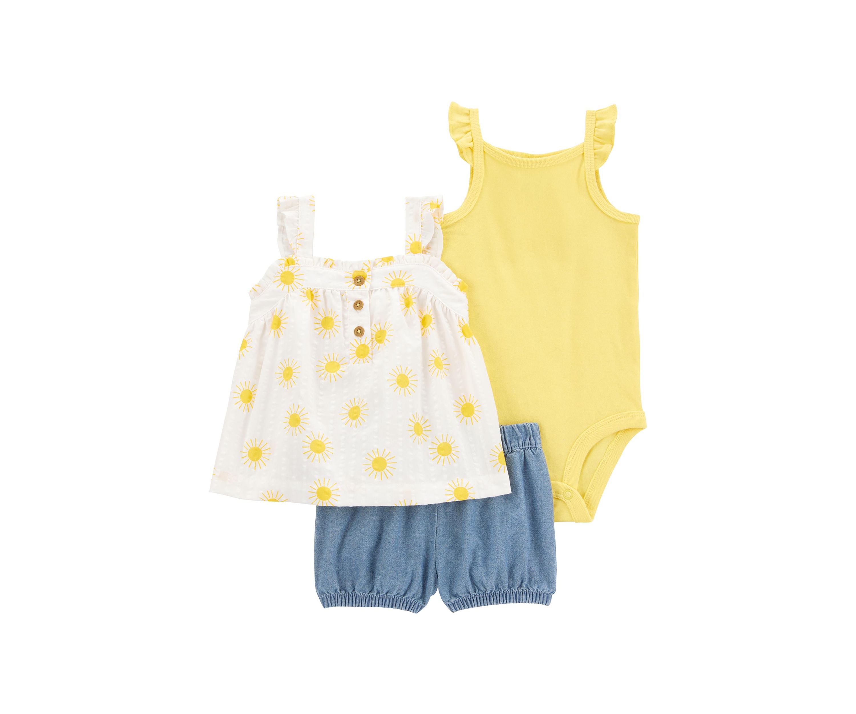 Baby Girls Three Piece Printed Top and Bodysuit Set