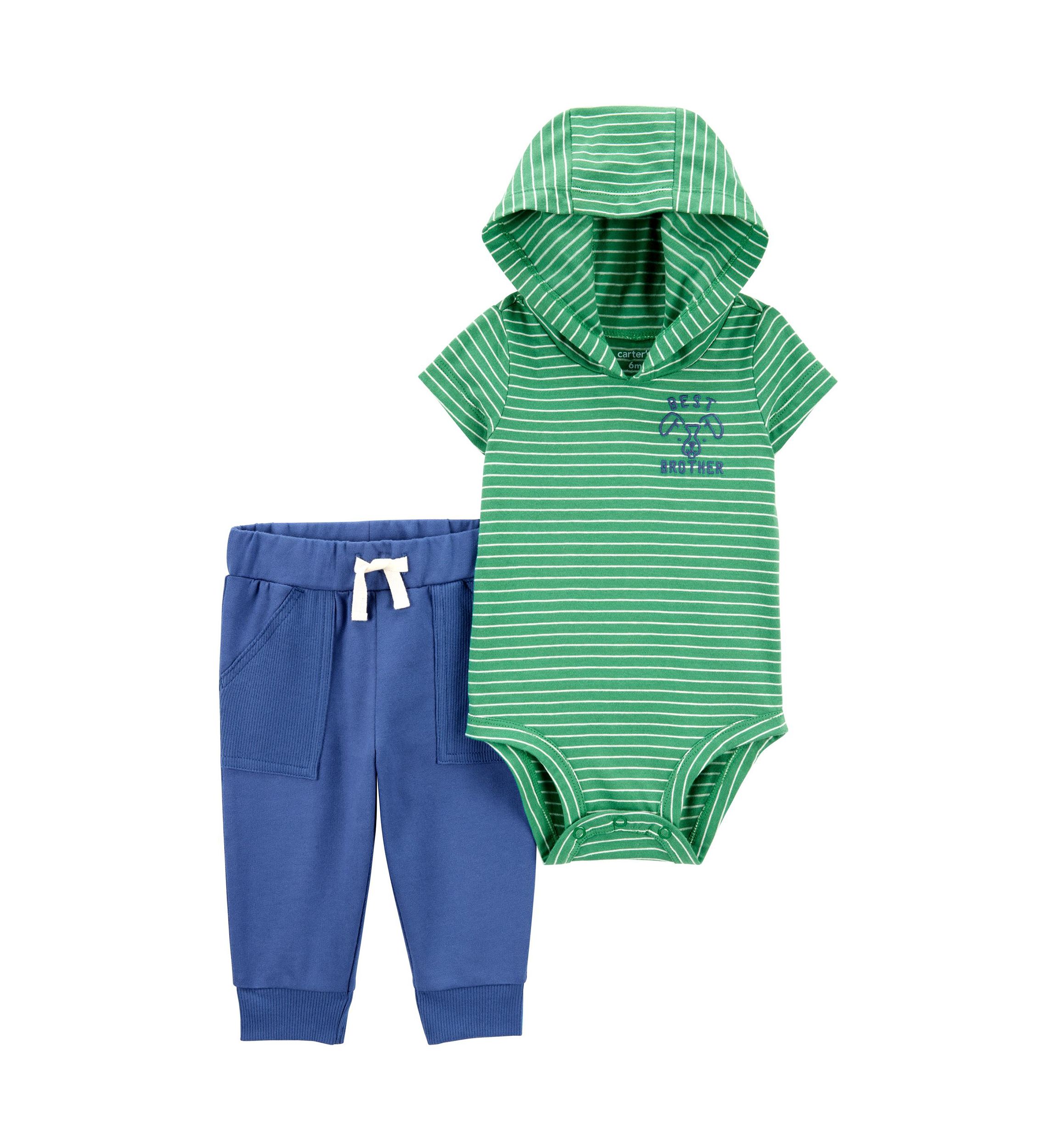 Baby Boys Hooded Bodysuit and Pants Set