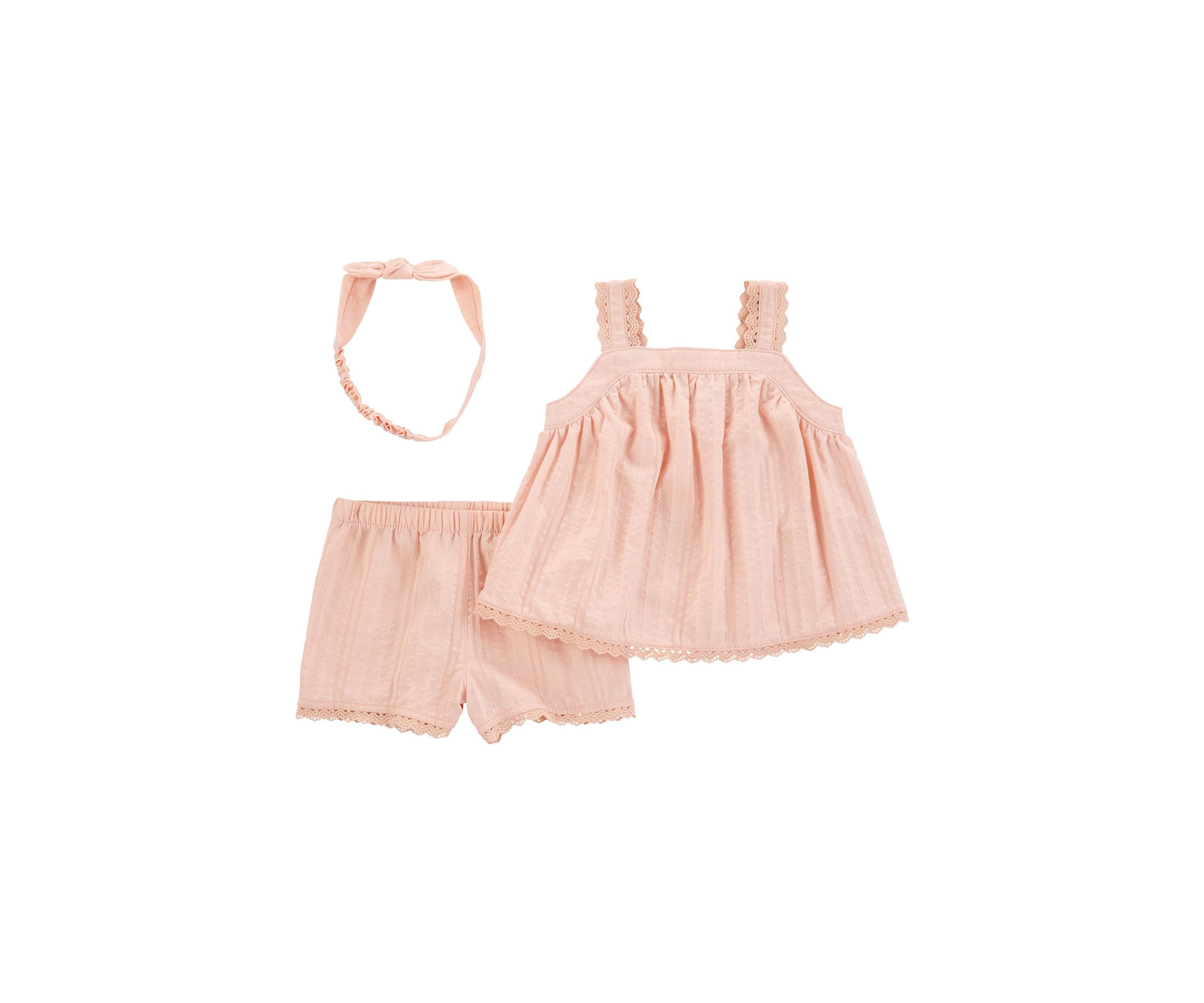 Baby Girls Square Neck Top and Shorts Set with Headwrap