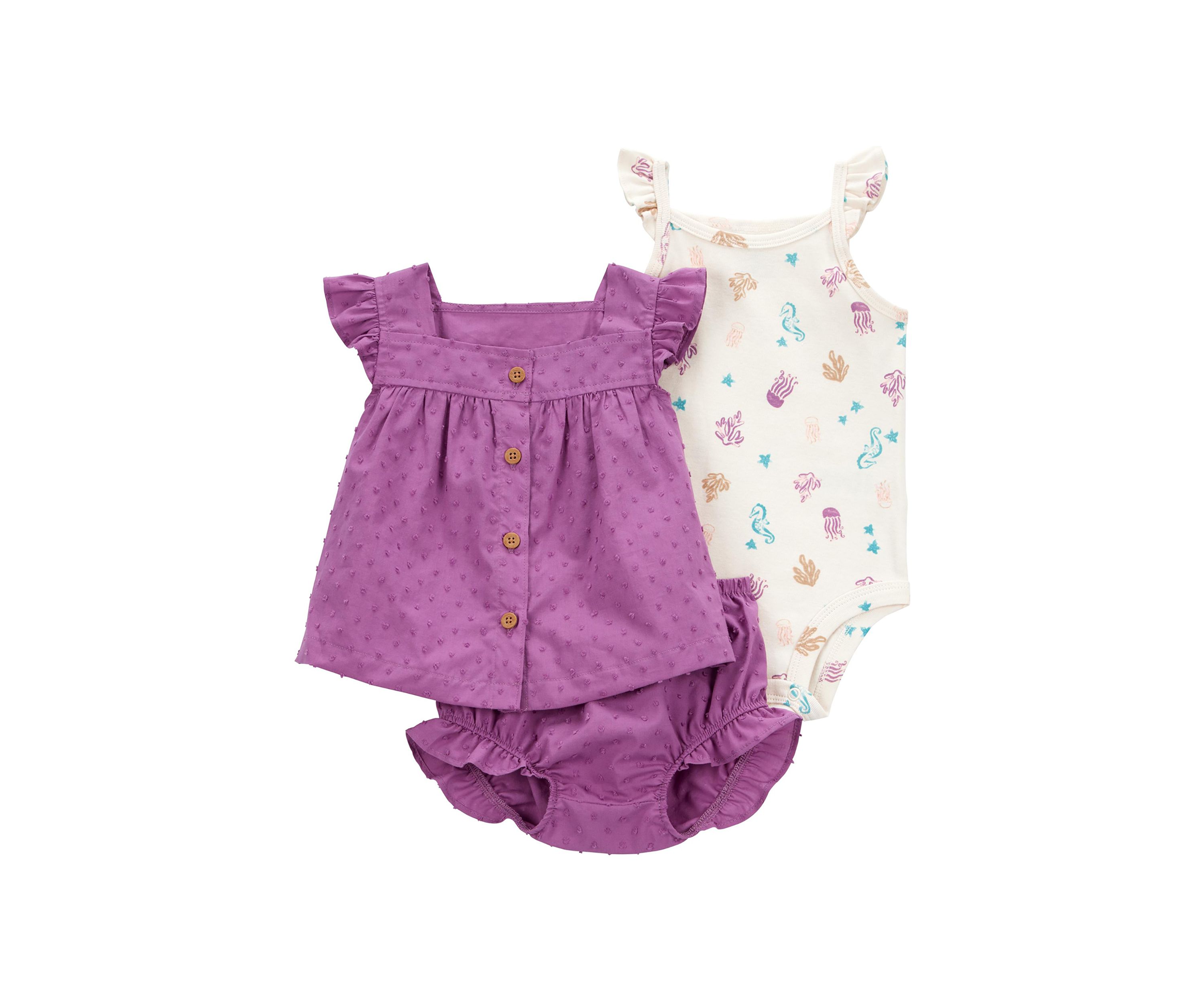Baby Girls Three Piece Bodysuit and Diaper Cover Set