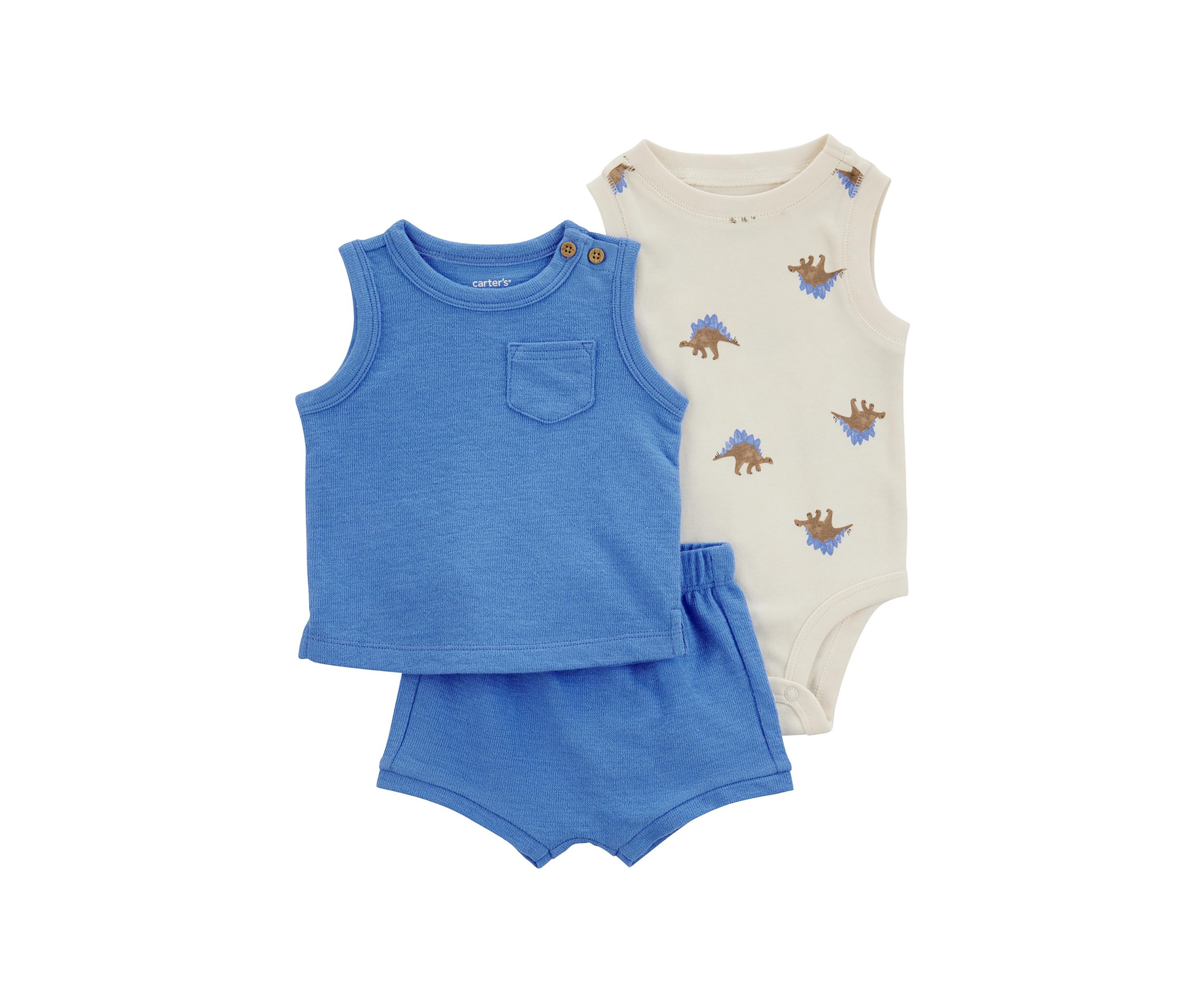 Baby Boys Three Piece Dinosaur Printed Bodysuit Set