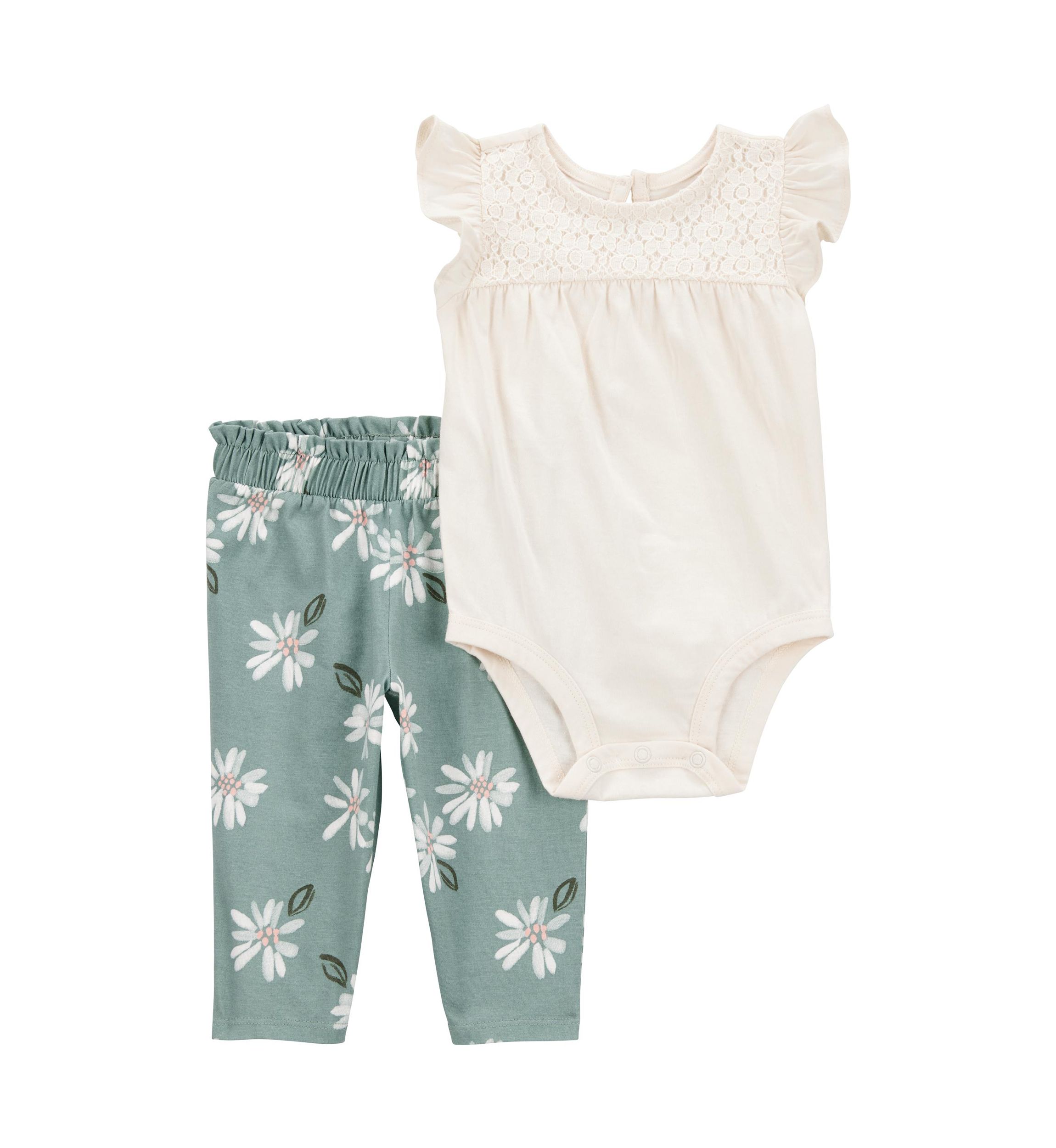 Baby Girls Ruffle Bodysuit and Floral Printed Pants Set
