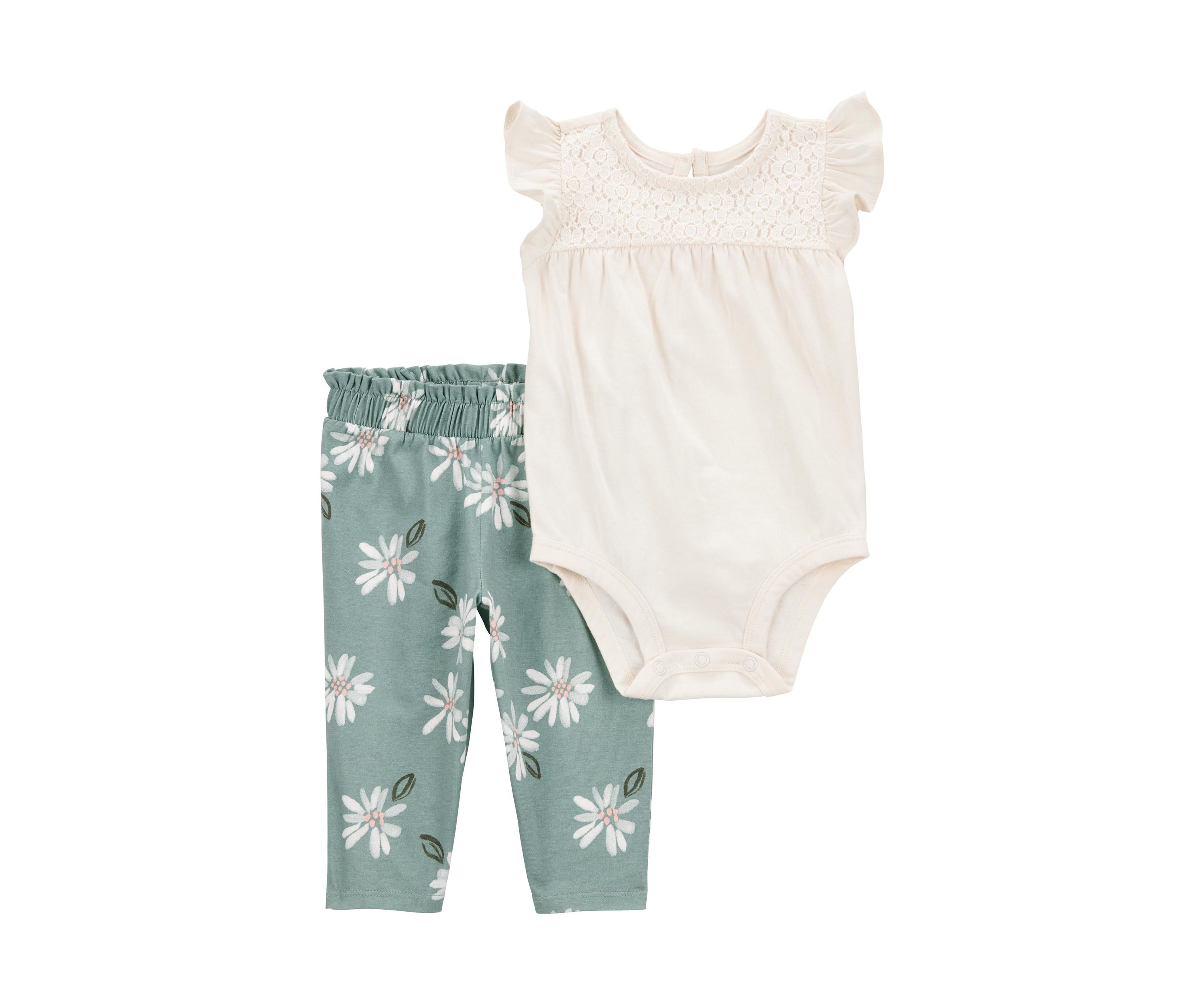 Baby Girls Ruffle Bodysuit and Floral Printed Pants Set