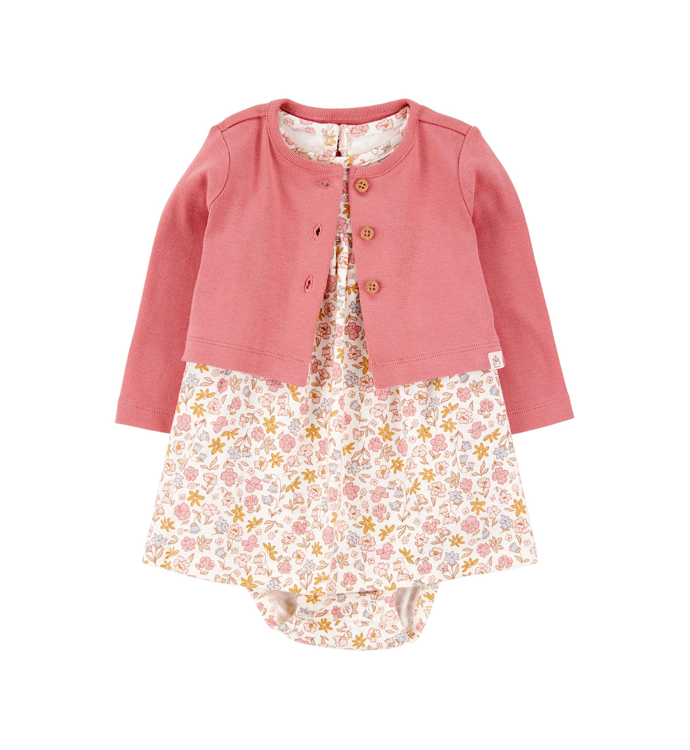 Baby Girls Printed Dress and Cardigan Set 