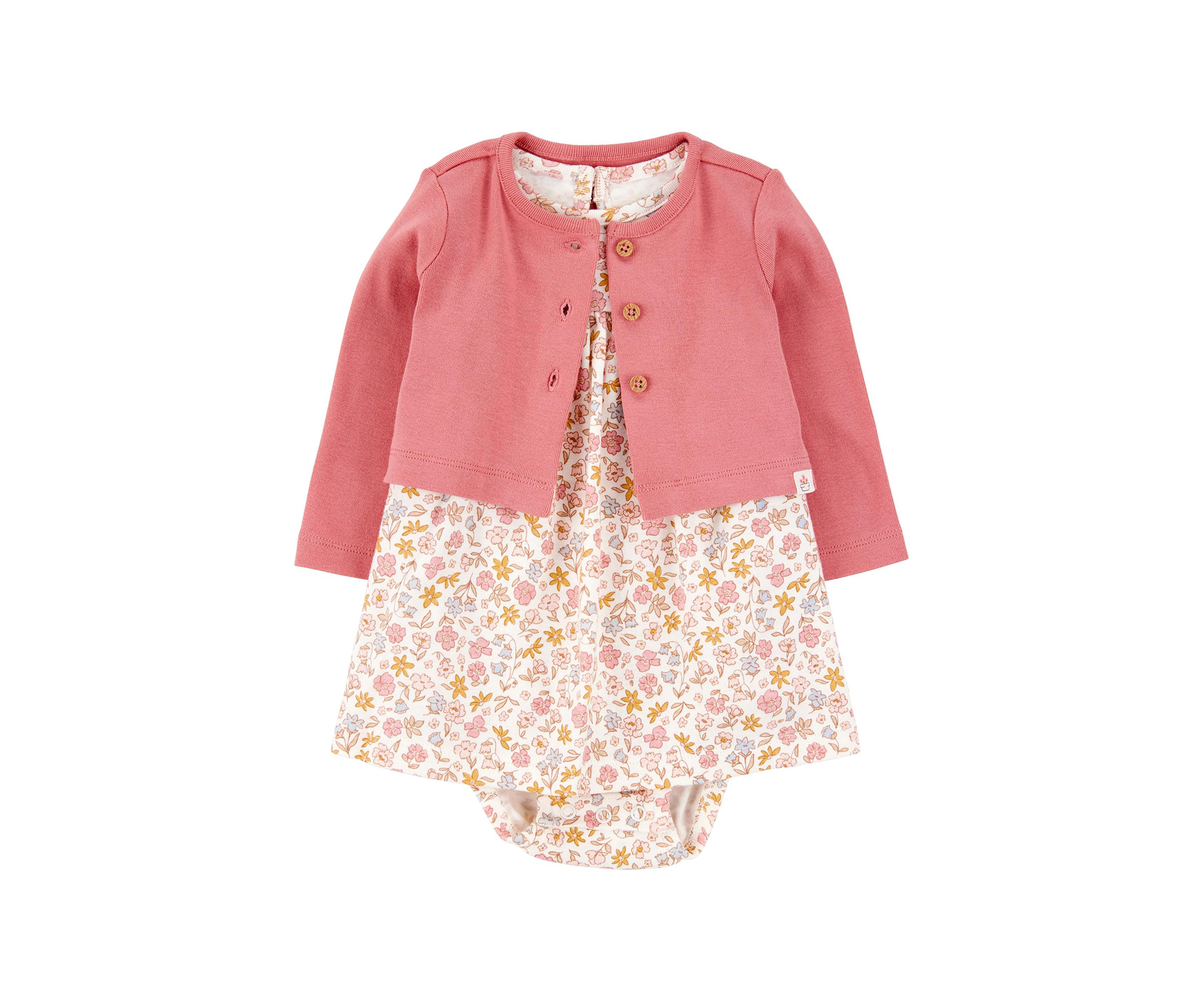 Baby Girls Printed Dress and Cardigan Set 