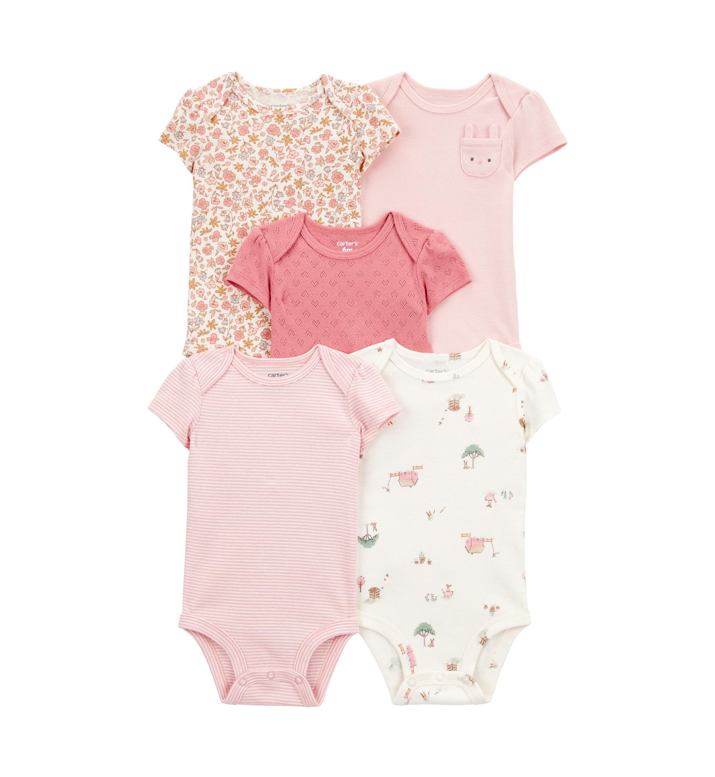 Baby Girls Short Sleeve Bodysuits - 5 Pack
