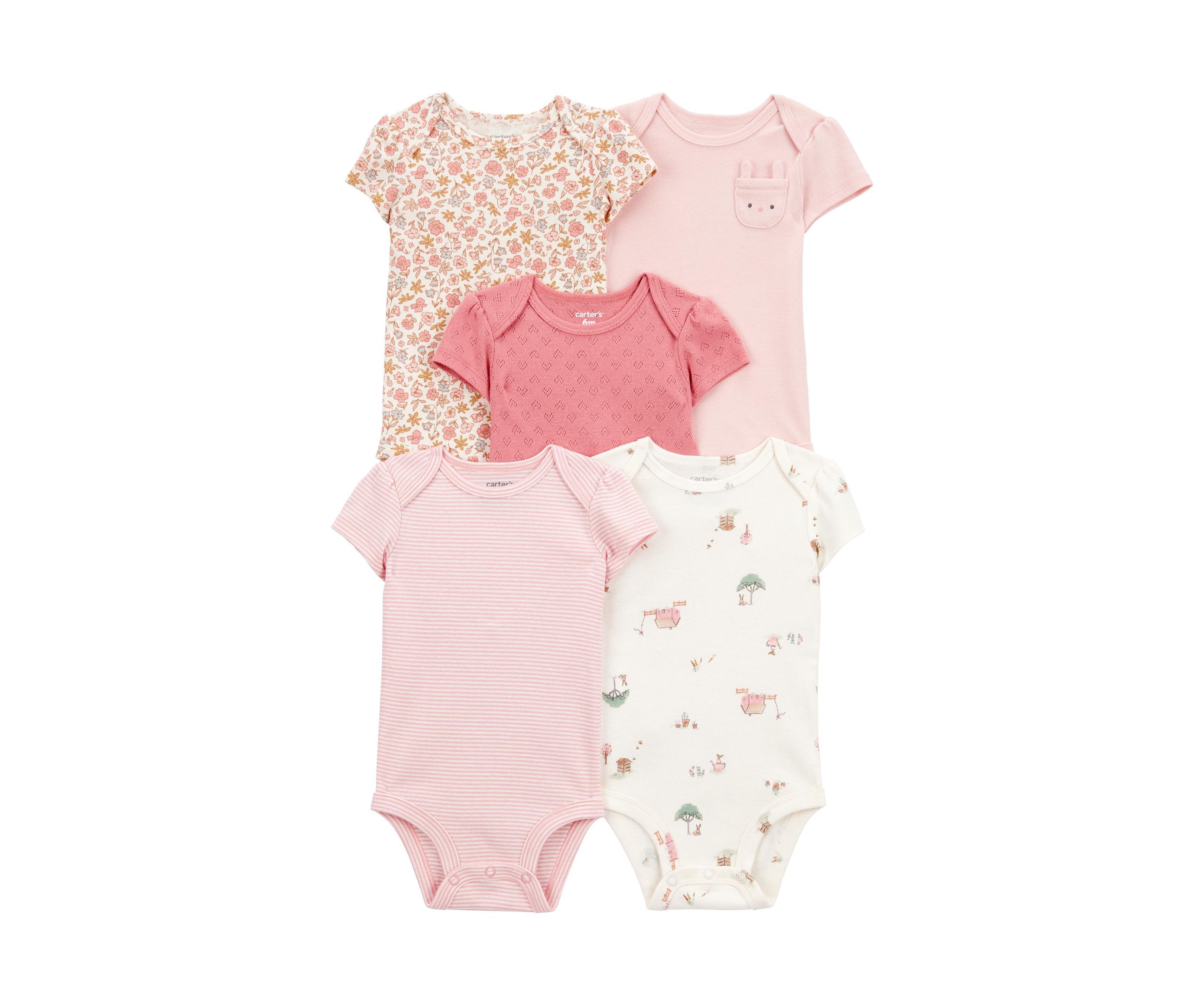 Baby Girls Short Sleeve Bodysuits - 5 Pack