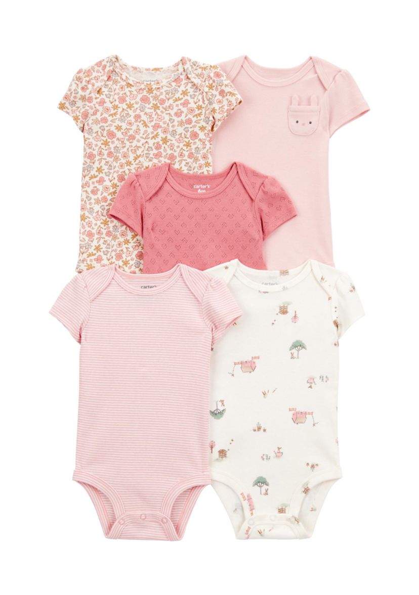 Baby Girls Short Sleeve Bodysuits - 5 Pack