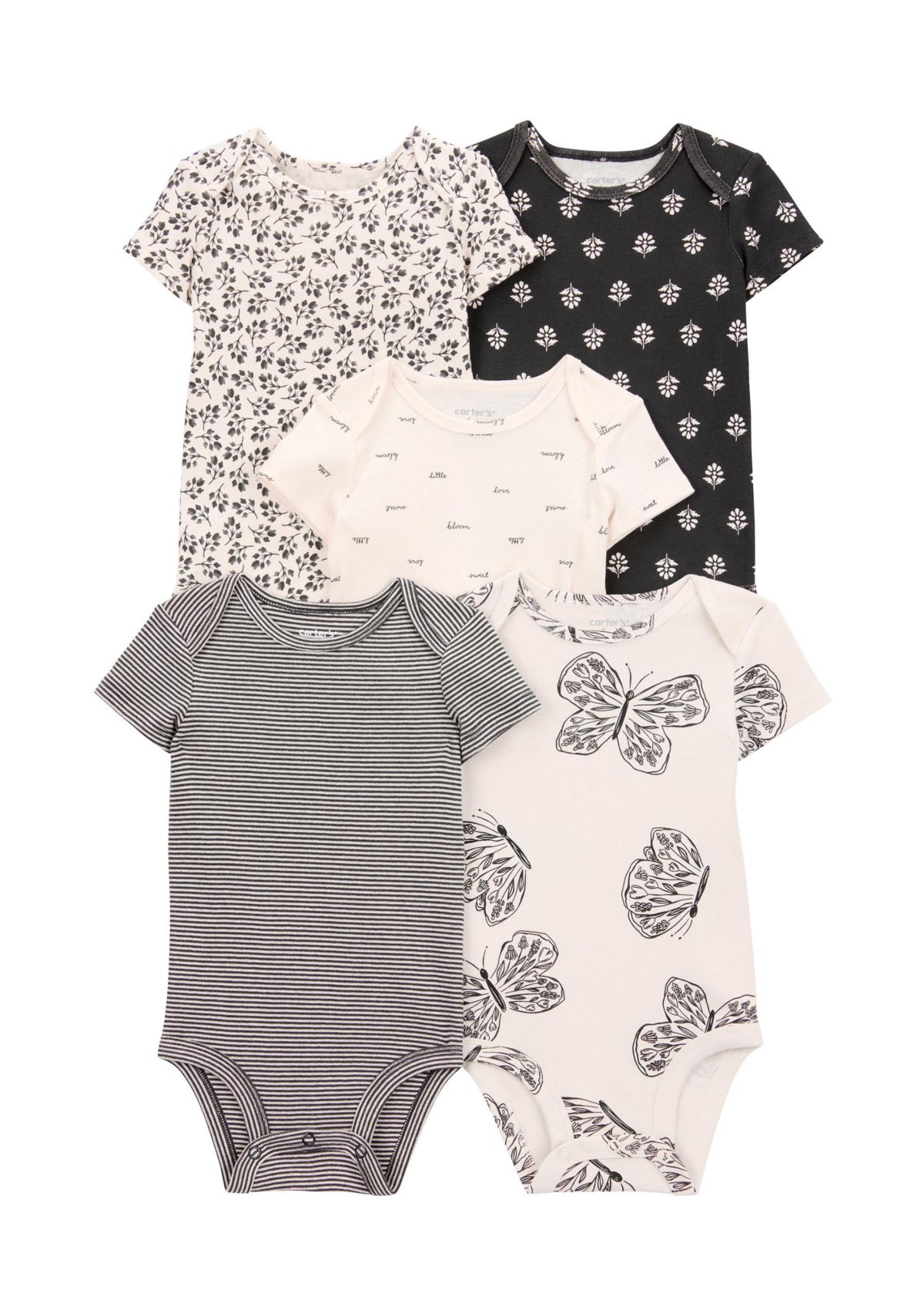 Baby Girls Short Sleeve Printed Bodysuits - 5 Pack