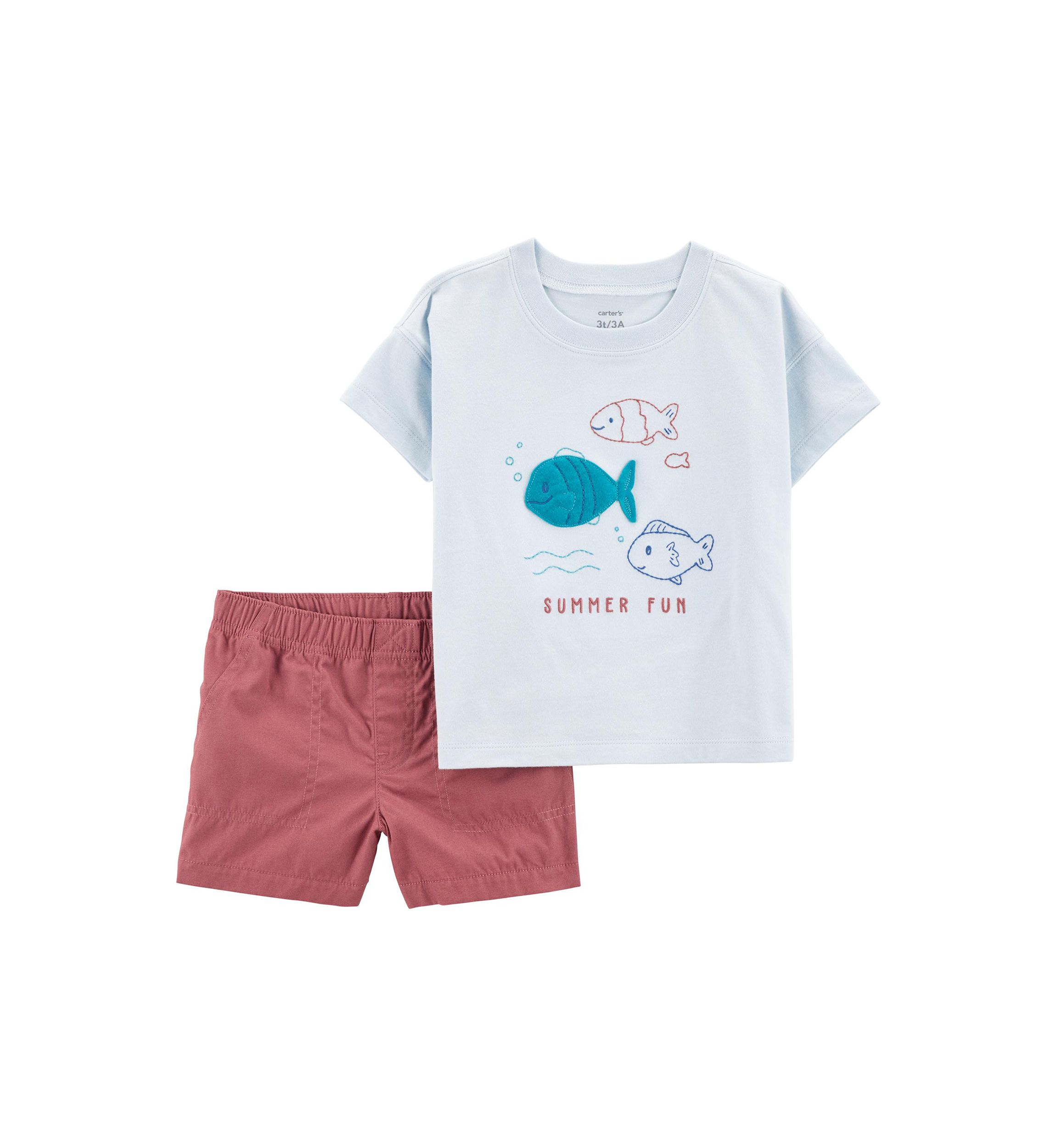 Baby Boys Fish Graphic T-Shirt and Woven Shorts Set