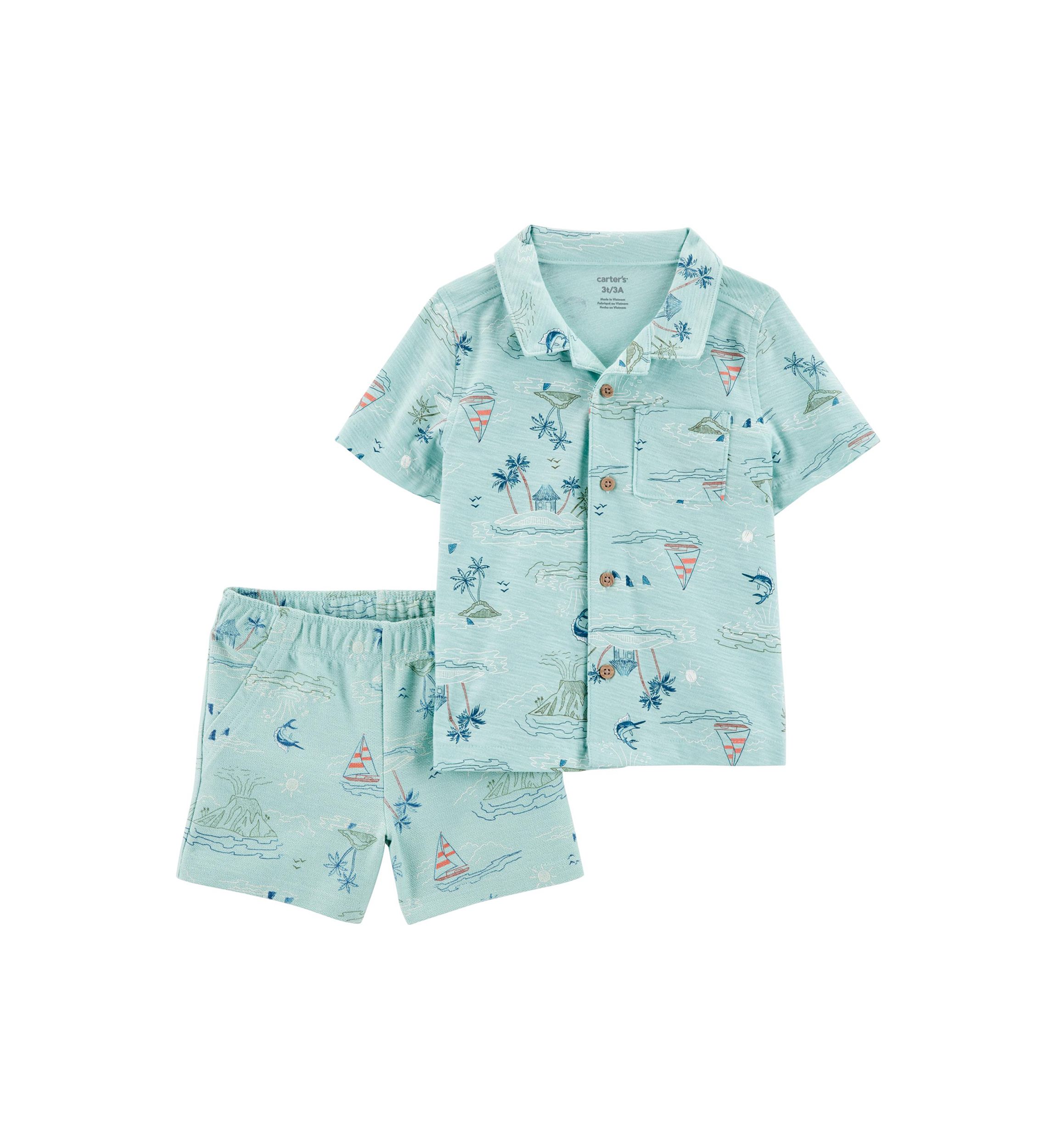 Baby Boys Printed Button Down Shirt and Shorts Set