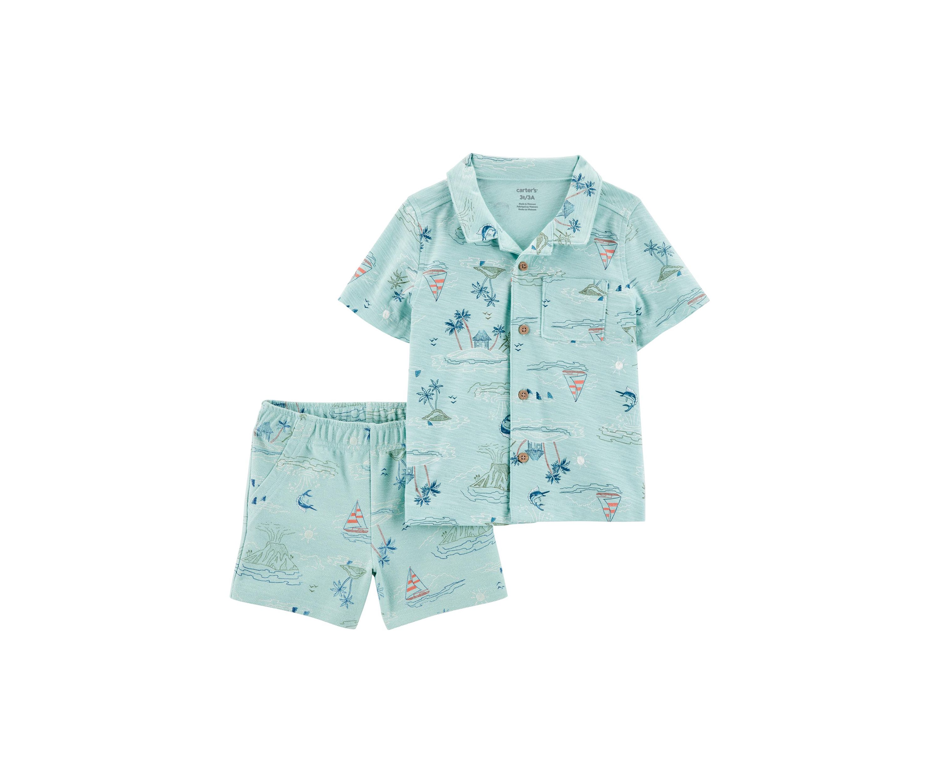 Baby Boys Printed Button Down Shirt and Shorts Set