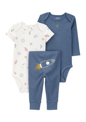 Carter's Baby Boys 3 Piece Bodysuit Set, Blue, 12 Months