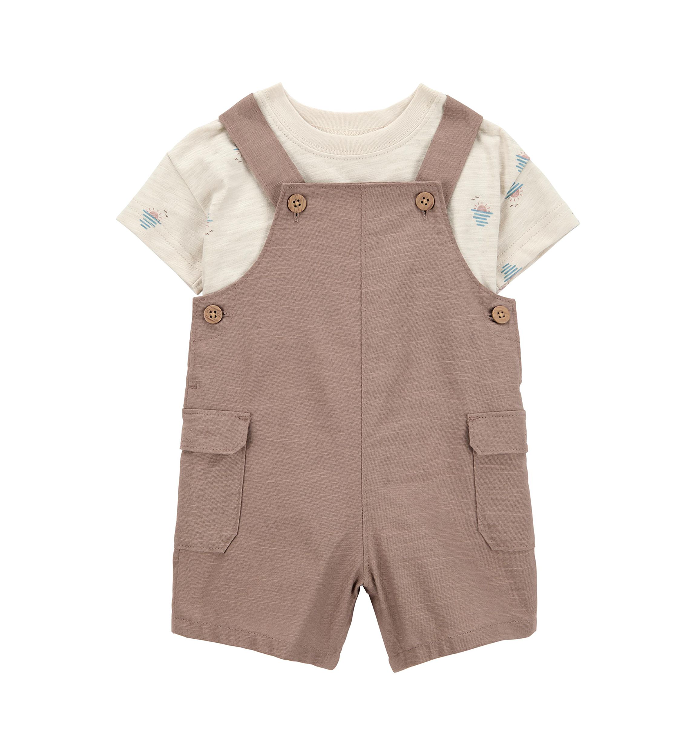 Baby Boys Shortall and Sunset Printed T-Shirt Set
