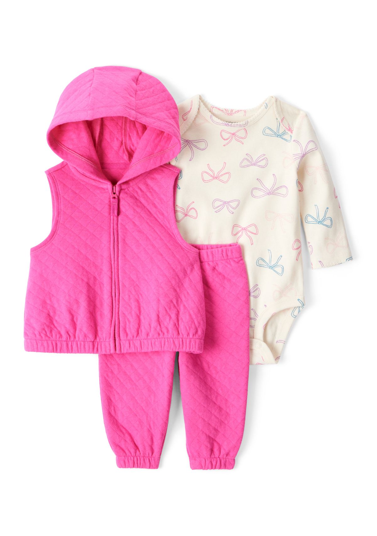 Baby Girls Three Piece Quilted Vest Set