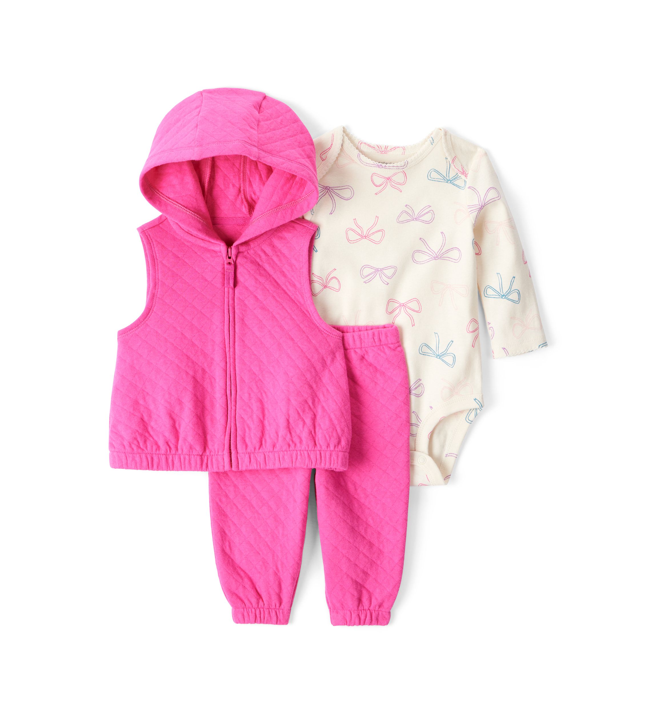 Baby Girls Three Piece Quilted Vest Set