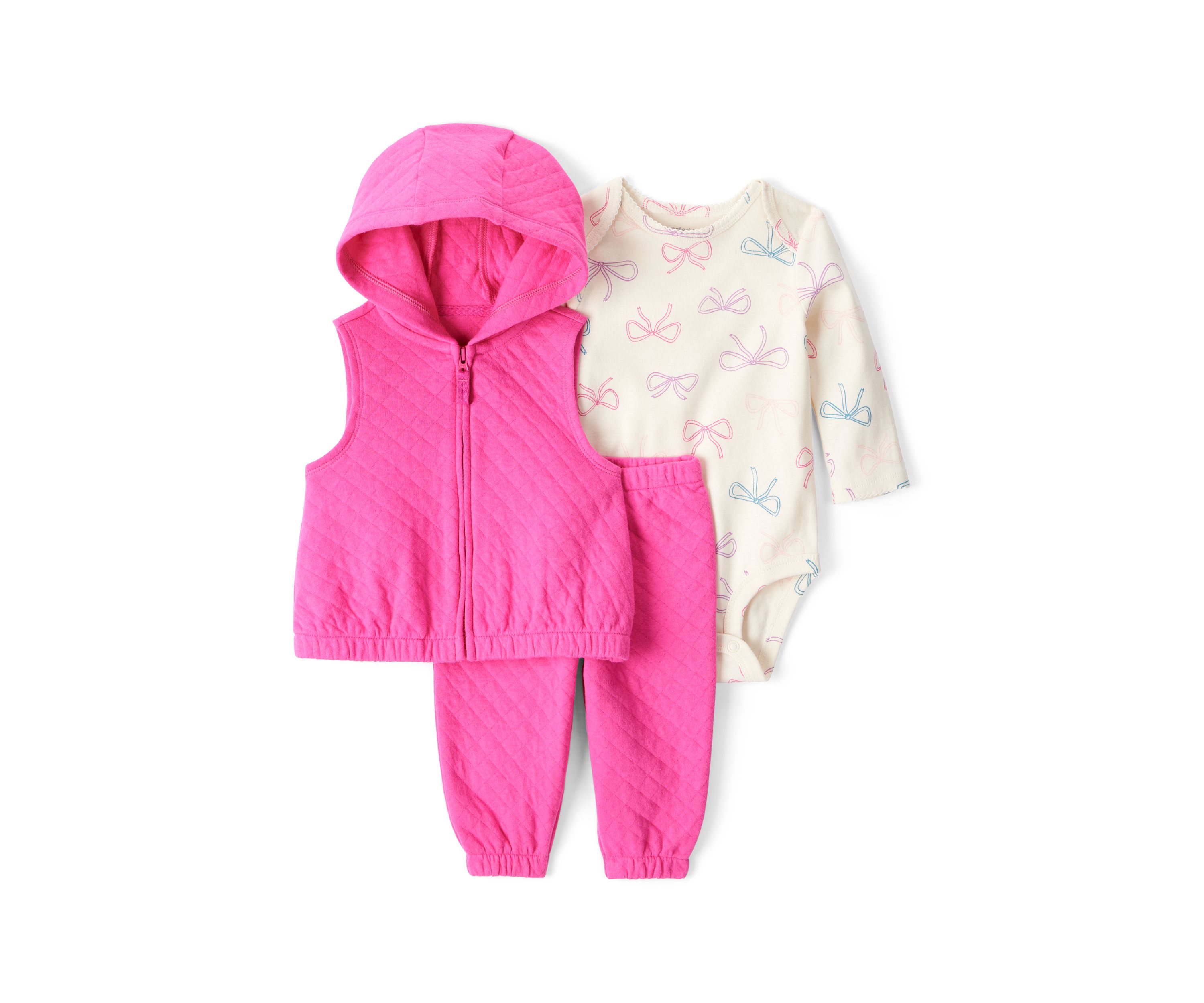 Baby Girls Three Piece Quilted Vest Set