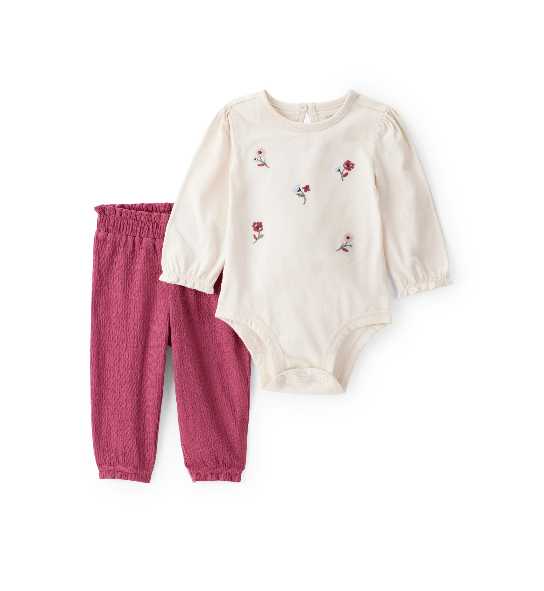 Toddler Girls Long Sleeve Flower Bodysuit with Pants Set